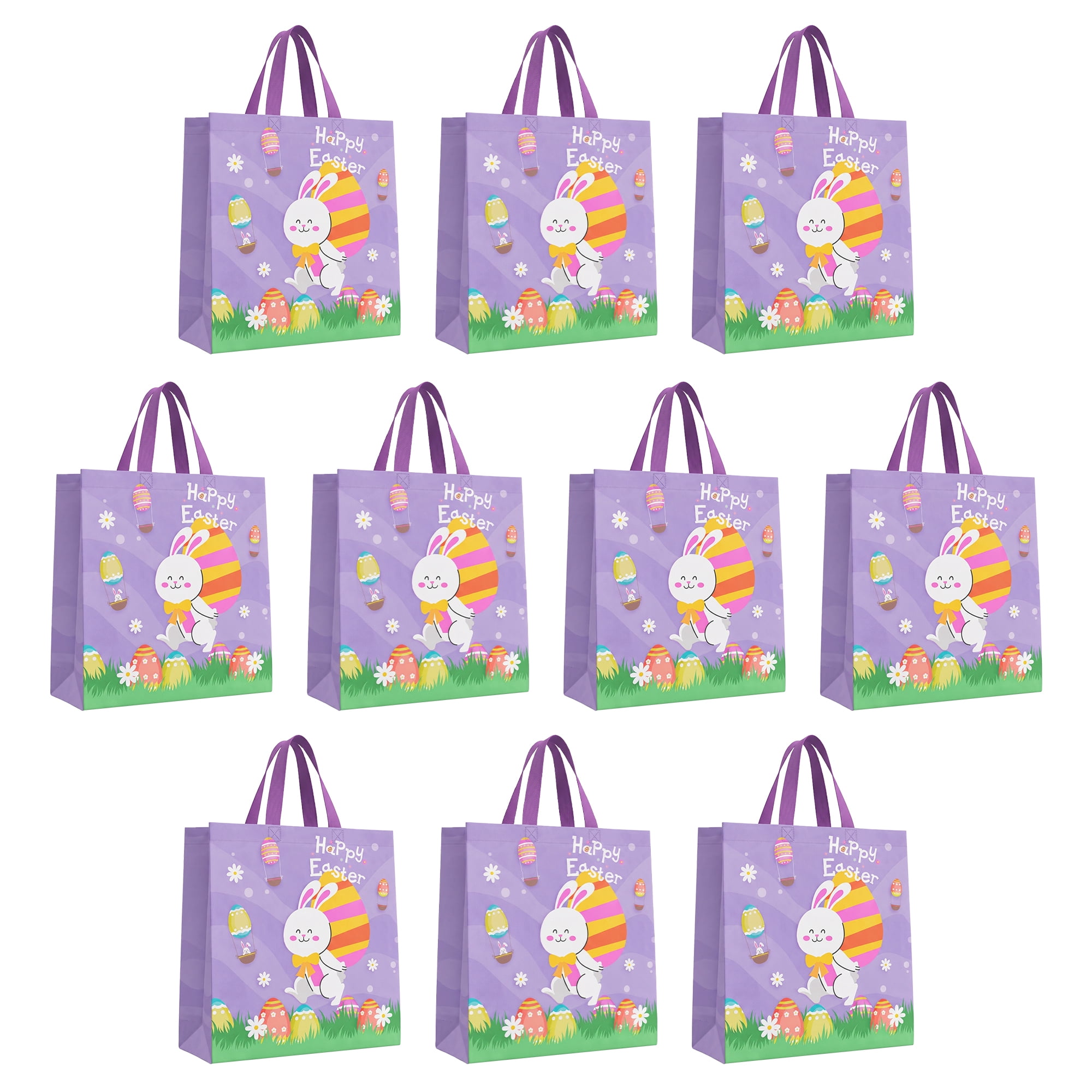 Unique Bargains 10Pcs Easter Themed Gift Bags with Handles Purple 10.6" x 4.3" x 11.4"