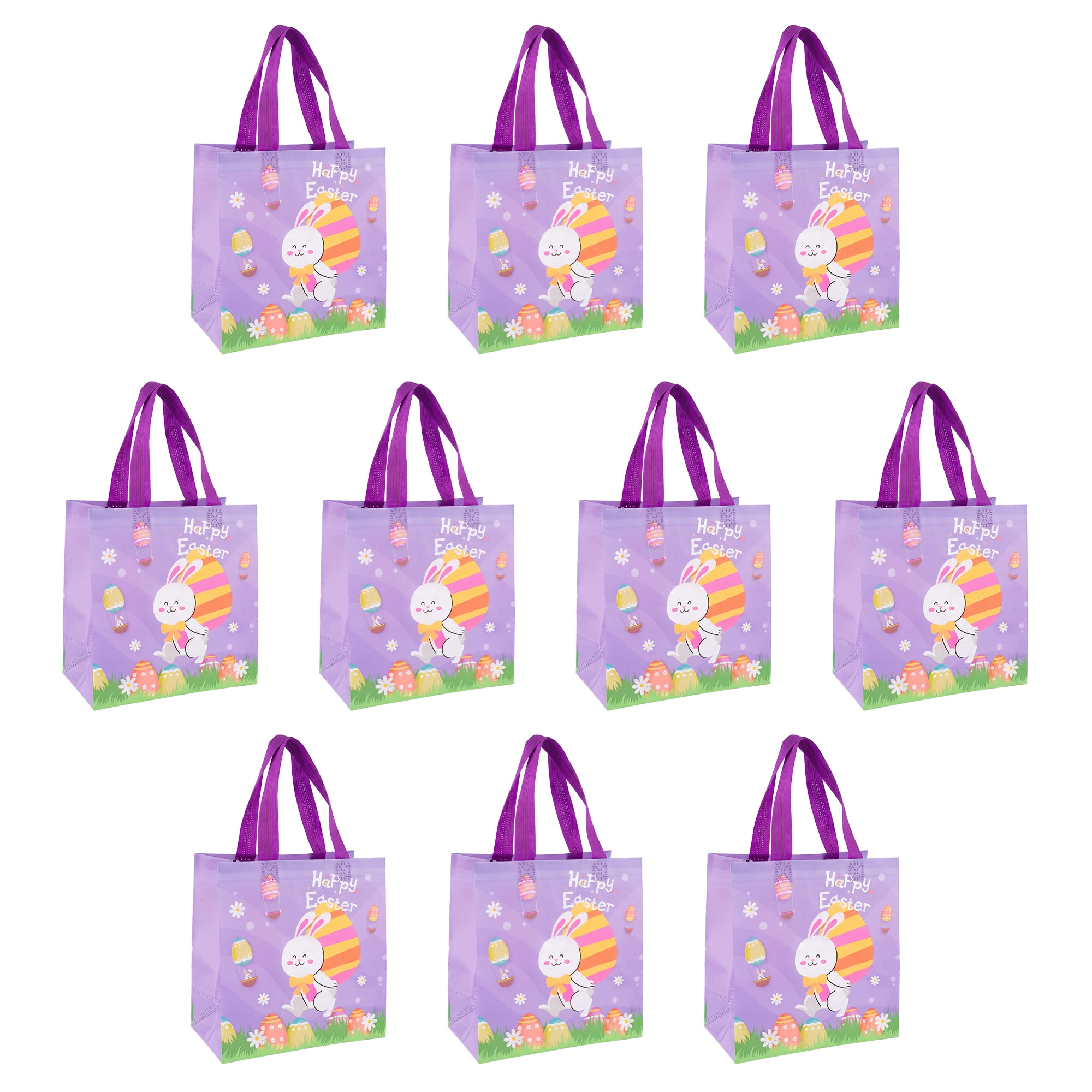 Unique Bargains 10Pcs Easter Themed Gift Bags with Handles Purple 8.7" x 4.3" x 9.1"