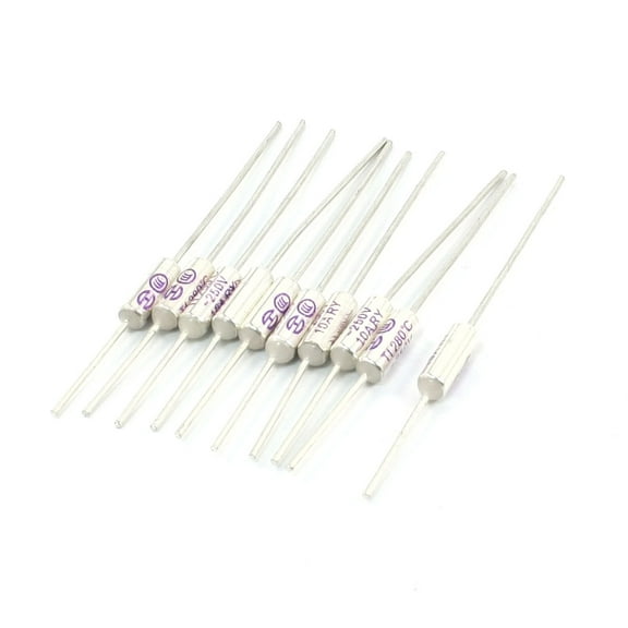 Unique Bargains 10Pcs Electronic Component Metal Leads 250V 10A 280C TF Thermal Fuse