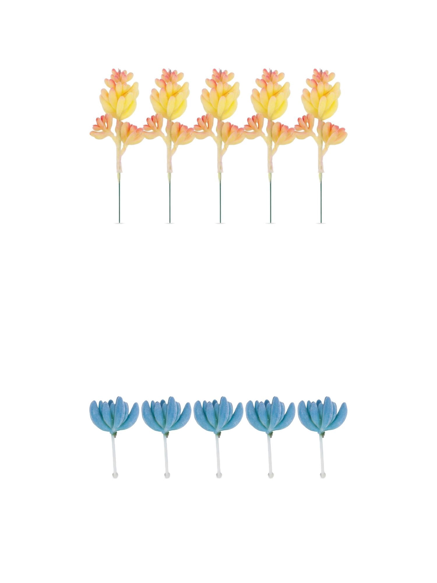Unique Bargains 10Pcs Flocked Artificial Succulents 3.5" Buddha's Hand Blue Cactus Beige