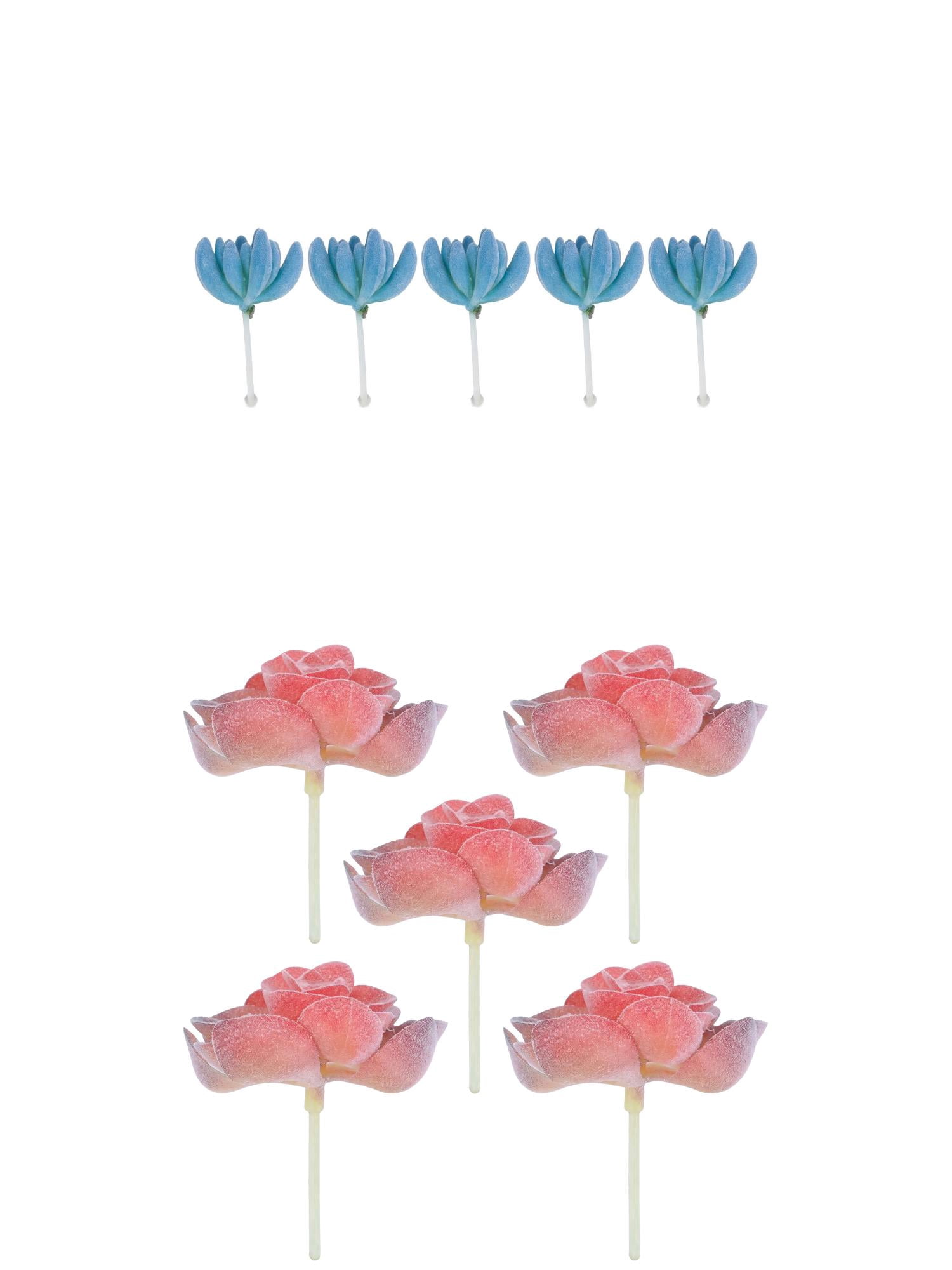 Unique Bargains 10Pcs Flocked Artificial Succulents 3.5" Buddha's Hand Blue Lotus Pink