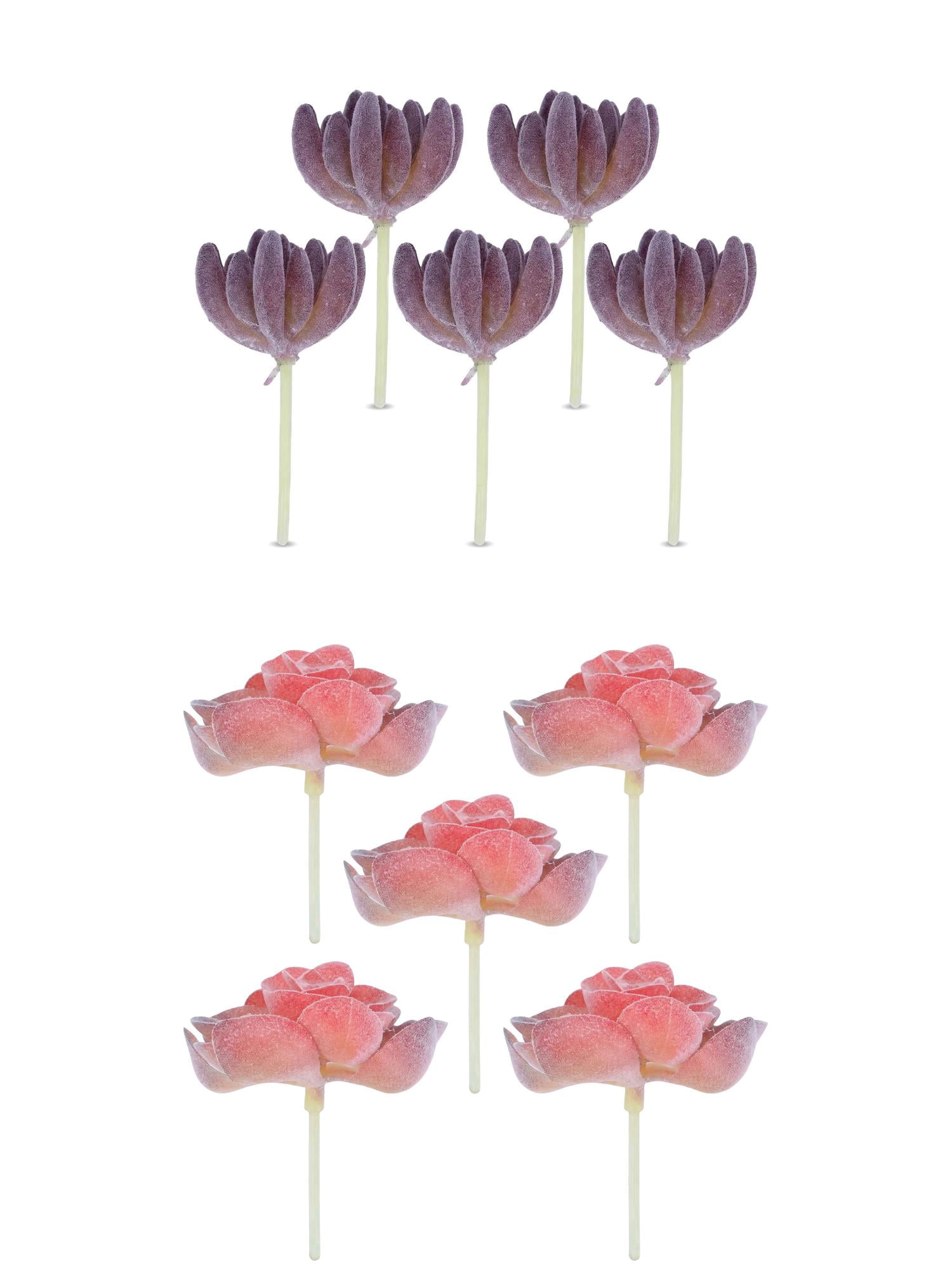 Unique Bargains 10Pcs Flocked Artificial Succulents 3.5" Buddha's Hand Purple Lotus Pink