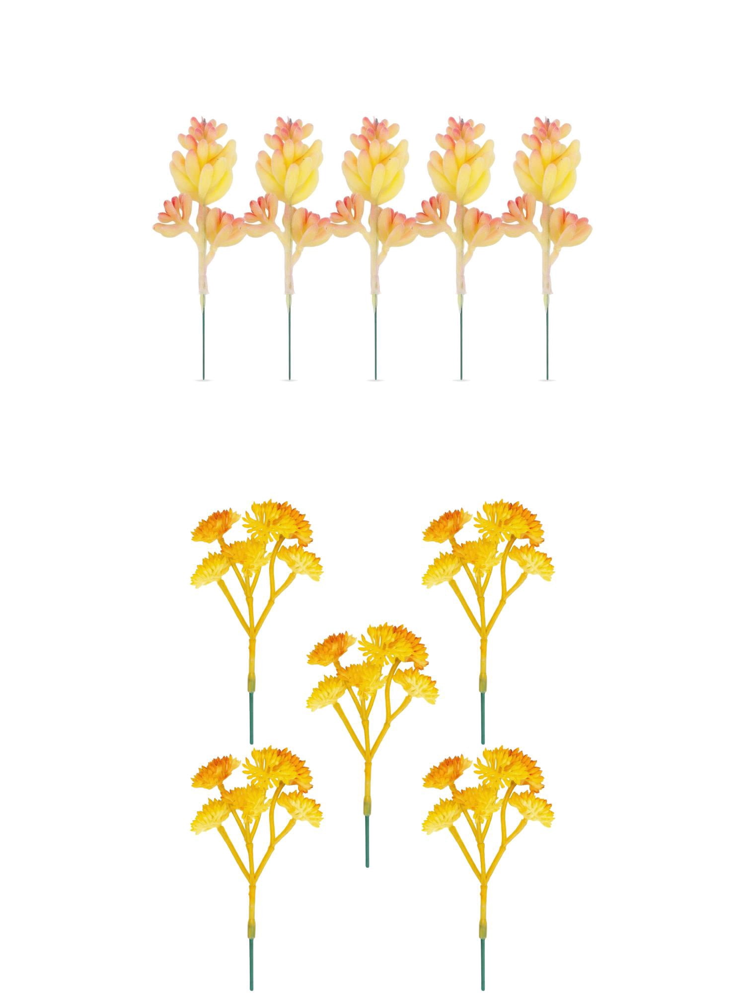 Unique Bargains 10Pcs Flocked Artificial Succulents 3.5" Cactus Beige Yellow Bellflower