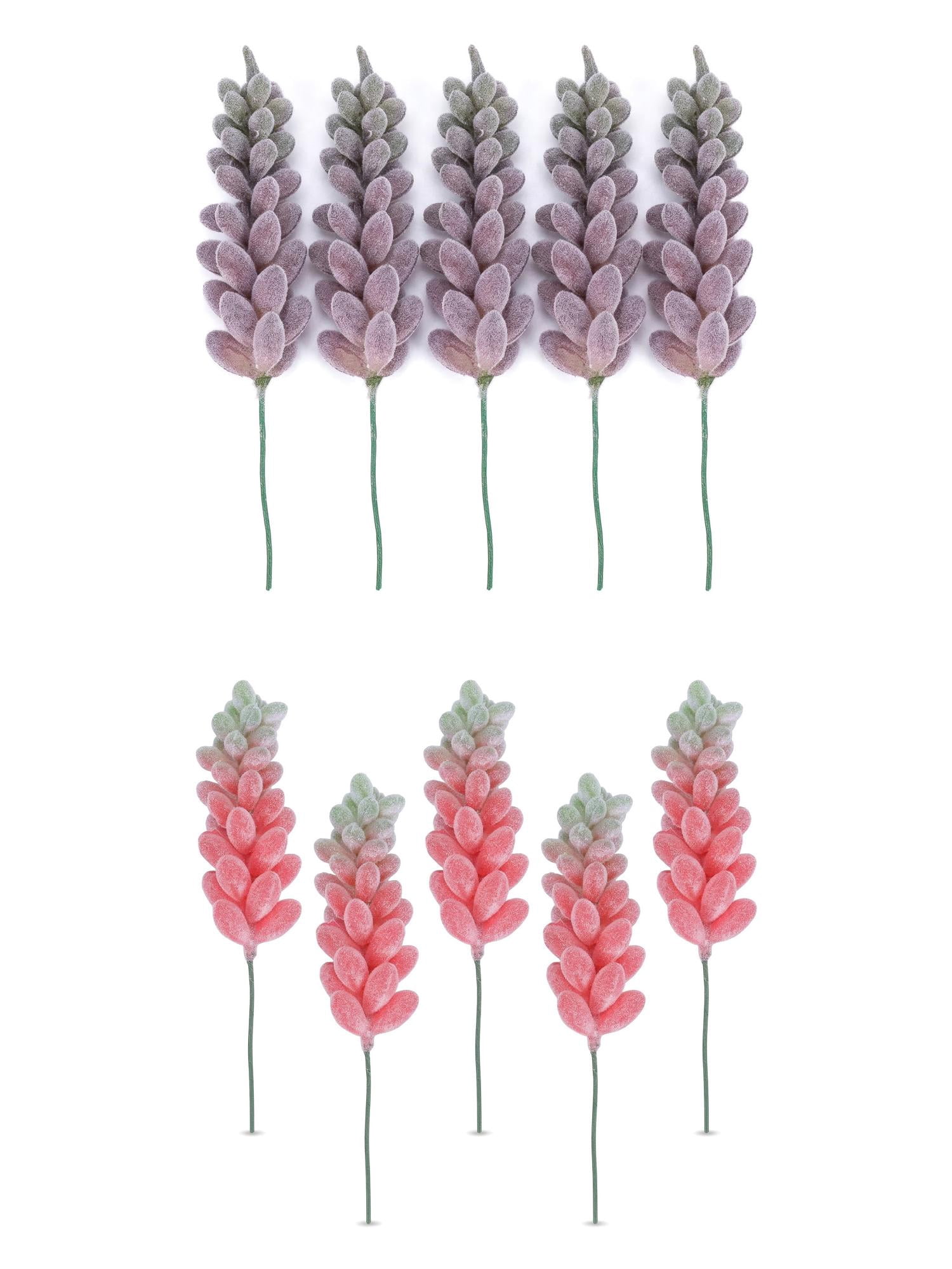 Unique Bargains 10Pcs Flocked Artificial Succulents 3.5" Deep Pink Purple Wheat Ears