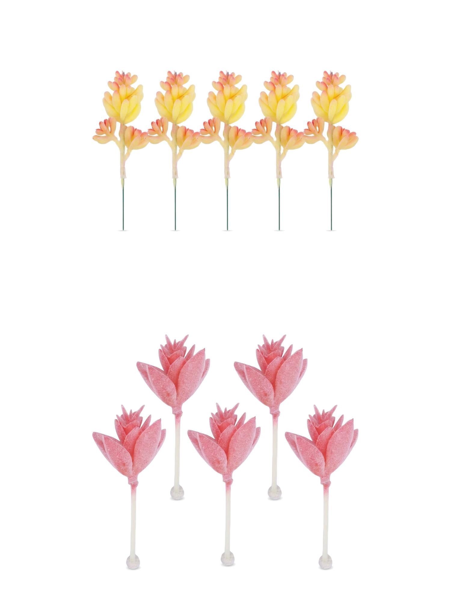 Unique Bargains 10Pcs Flocked Artificial Succulents 3.5" Lotus Deep Pink Cactus Beige