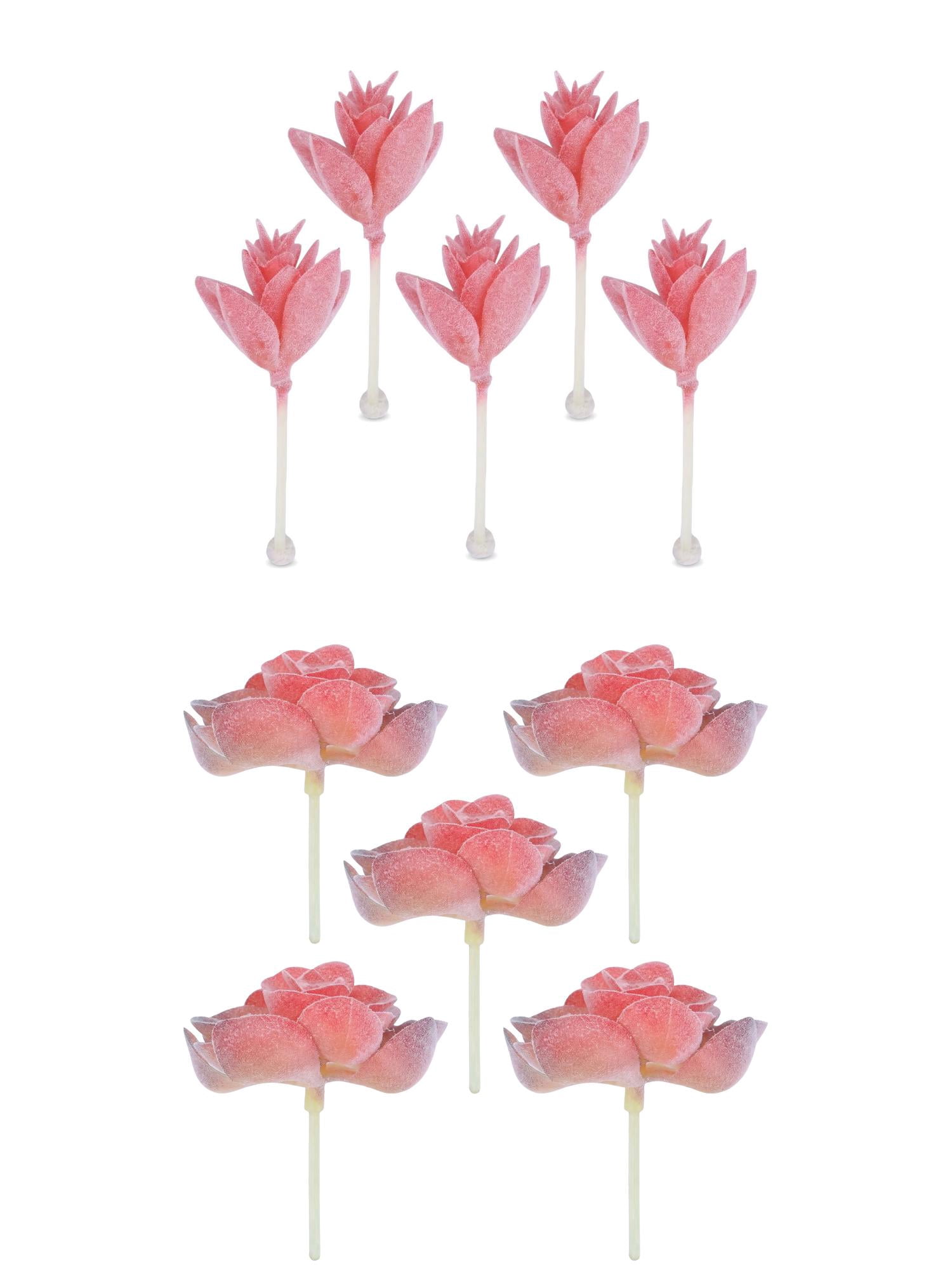 Unique Bargains 10Pcs Flocked Artificial Succulents 3.5" Lotus Deep Pink Lotus Pink