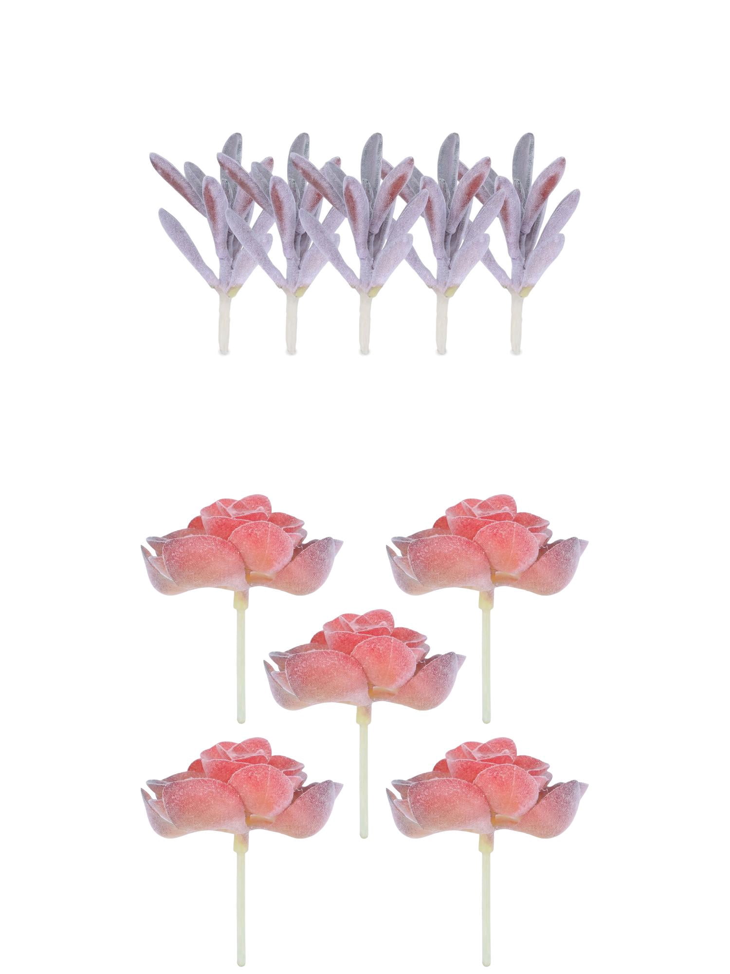 Unique Bargains 10Pcs Flocked Artificial Succulents Decor 3.5" Peperomia Purple Lotus Pink