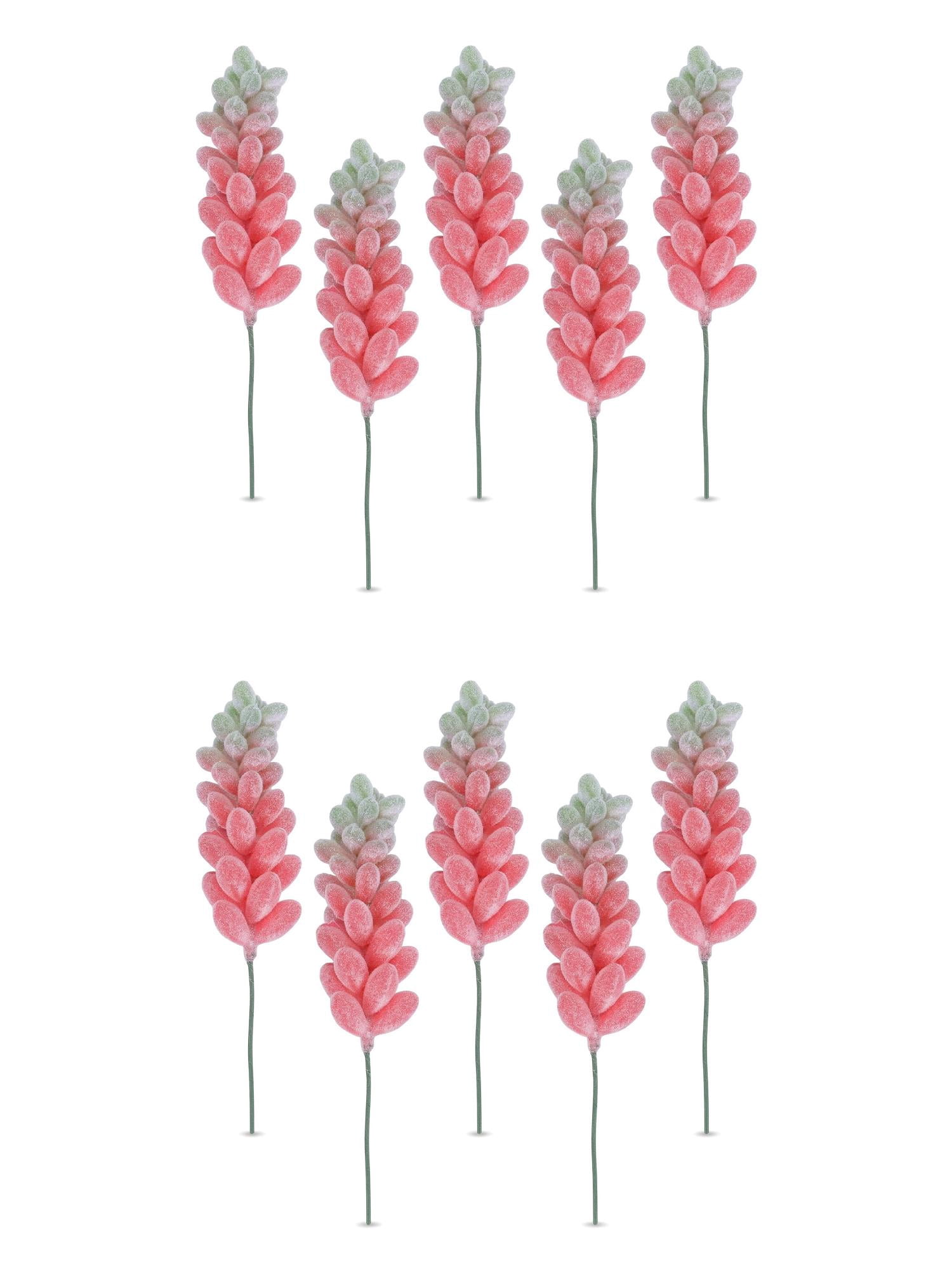 Unique Bargains 10Pcs Flocked Artificial Succulents Deep Wheat Ears 3.5" Deep Pink