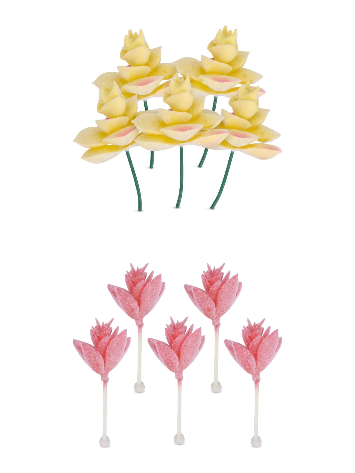 Unique Bargains 10Pcs Flocked Artificial Succulents Lotus 3.5" Lotus Deep Pink Rose Beige