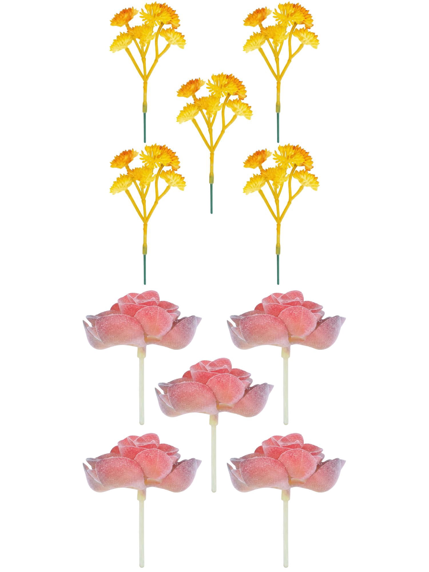 Unique Bargains 10Pcs Flocked Artificial Succulents Rose 3.5" Lotus Pink Yellow Bellflower