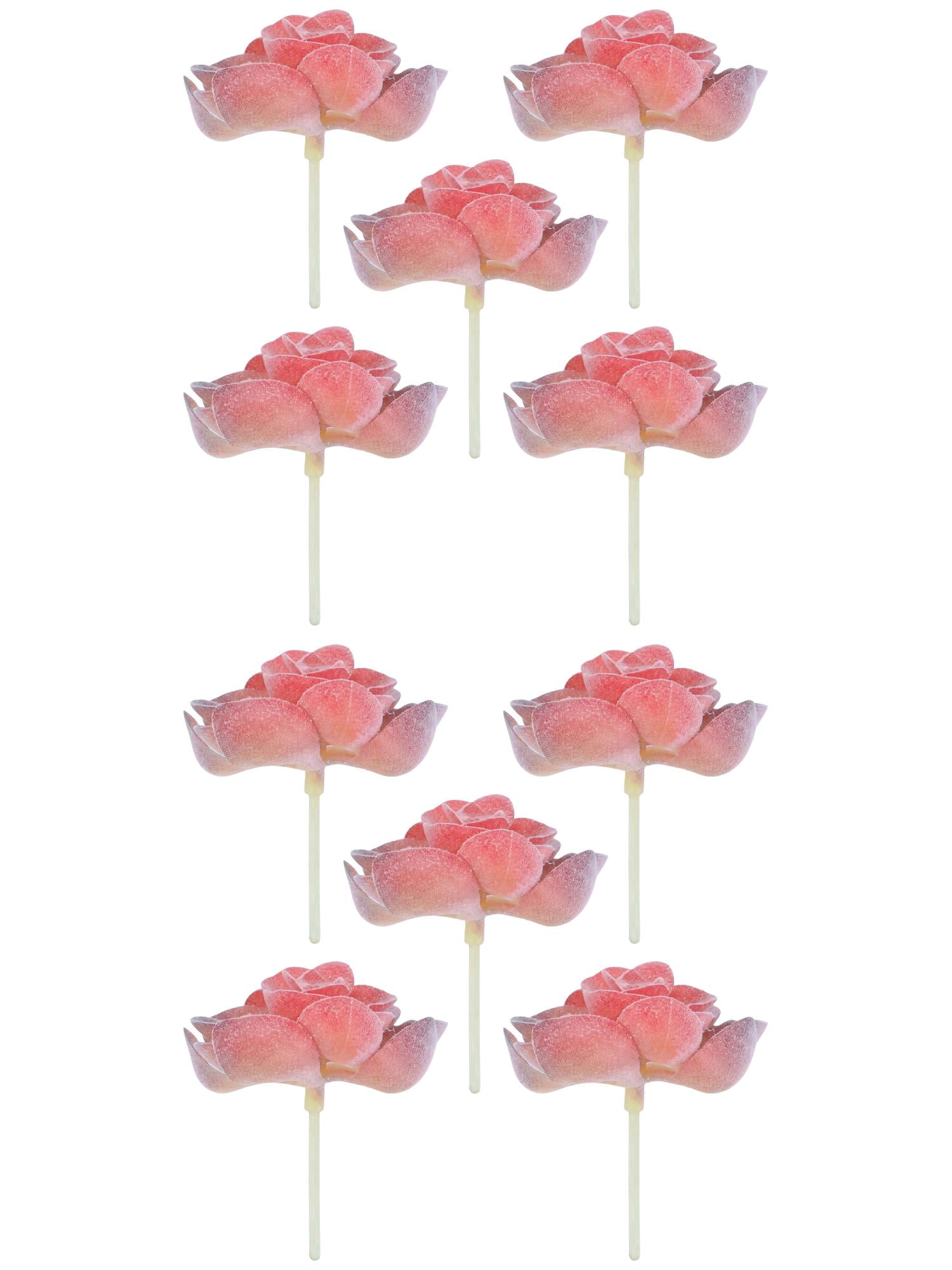 Unique Bargains 10Pcs Flocked Artificial Succulents Rose 3.5" Lotus Pink