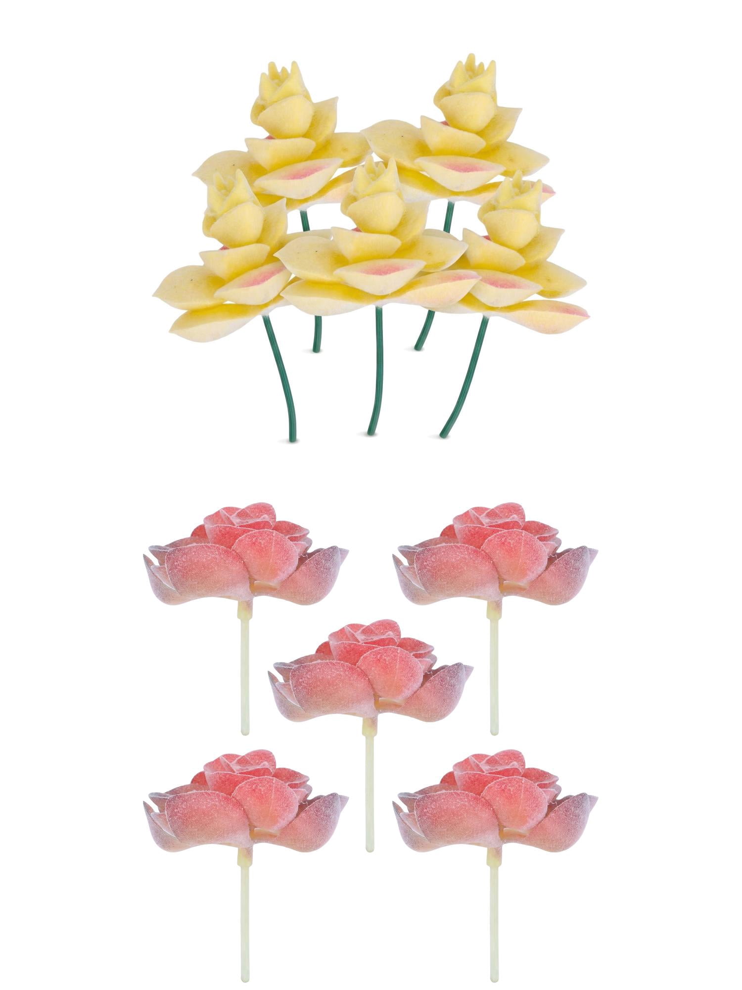 Unique Bargains 10Pcs Flocked Artificial Succulents Rose 3.5" Rose Beige Lotus Pink