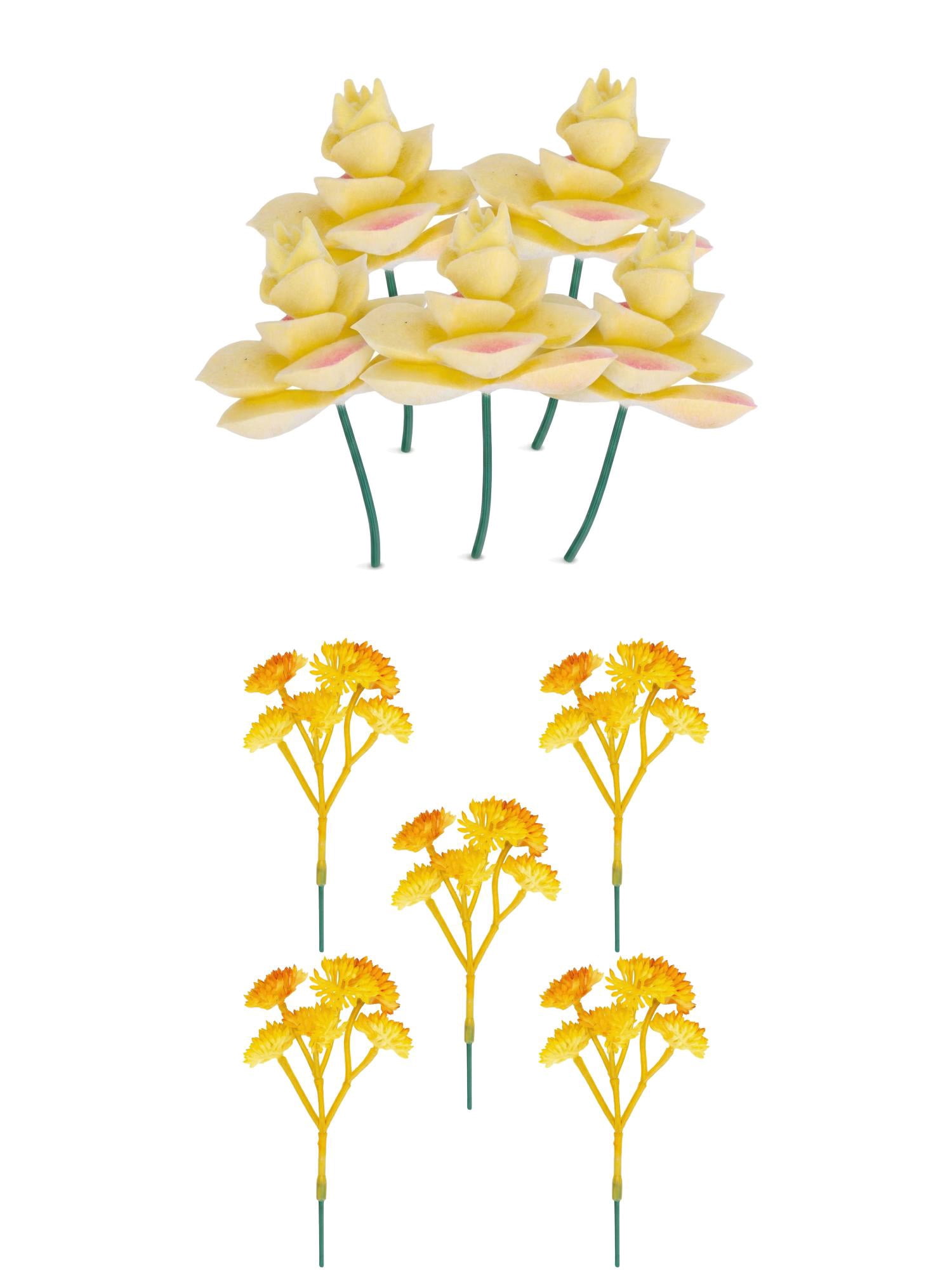 Unique Bargains 10Pcs Flocked Artificial Succulents Rose 3.5" Rose Beige Yellow Bellflower