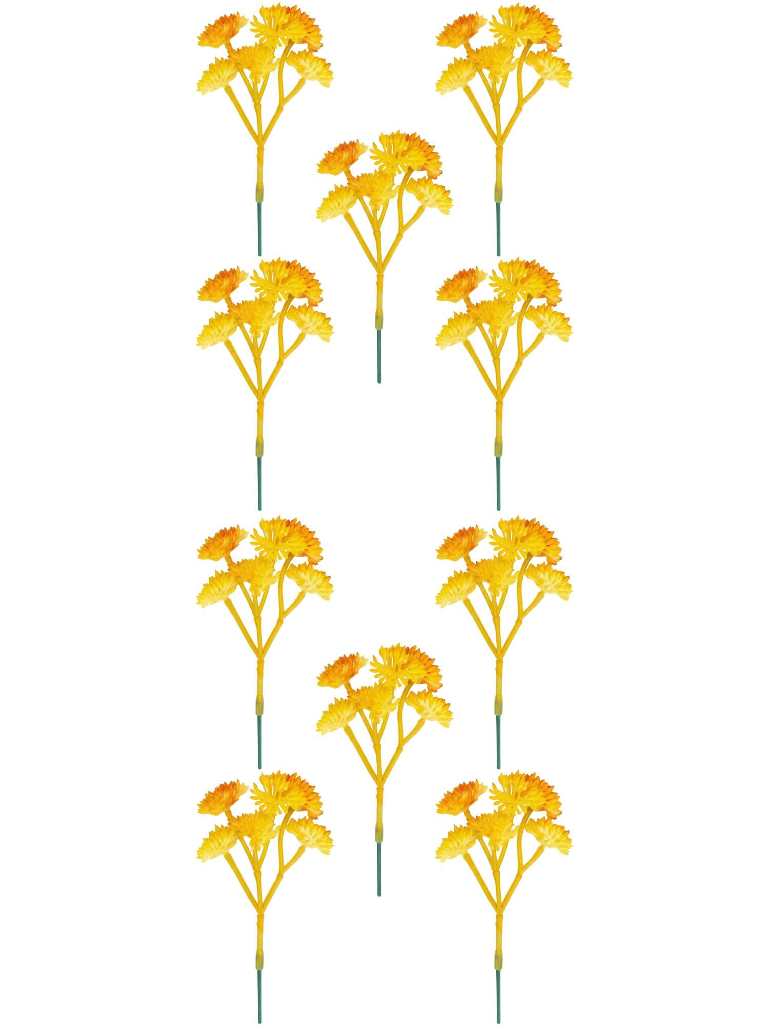 Unique Bargains 10Pcs Flocked Artificial Succulents Rose 3.5" Yellow Bellflower