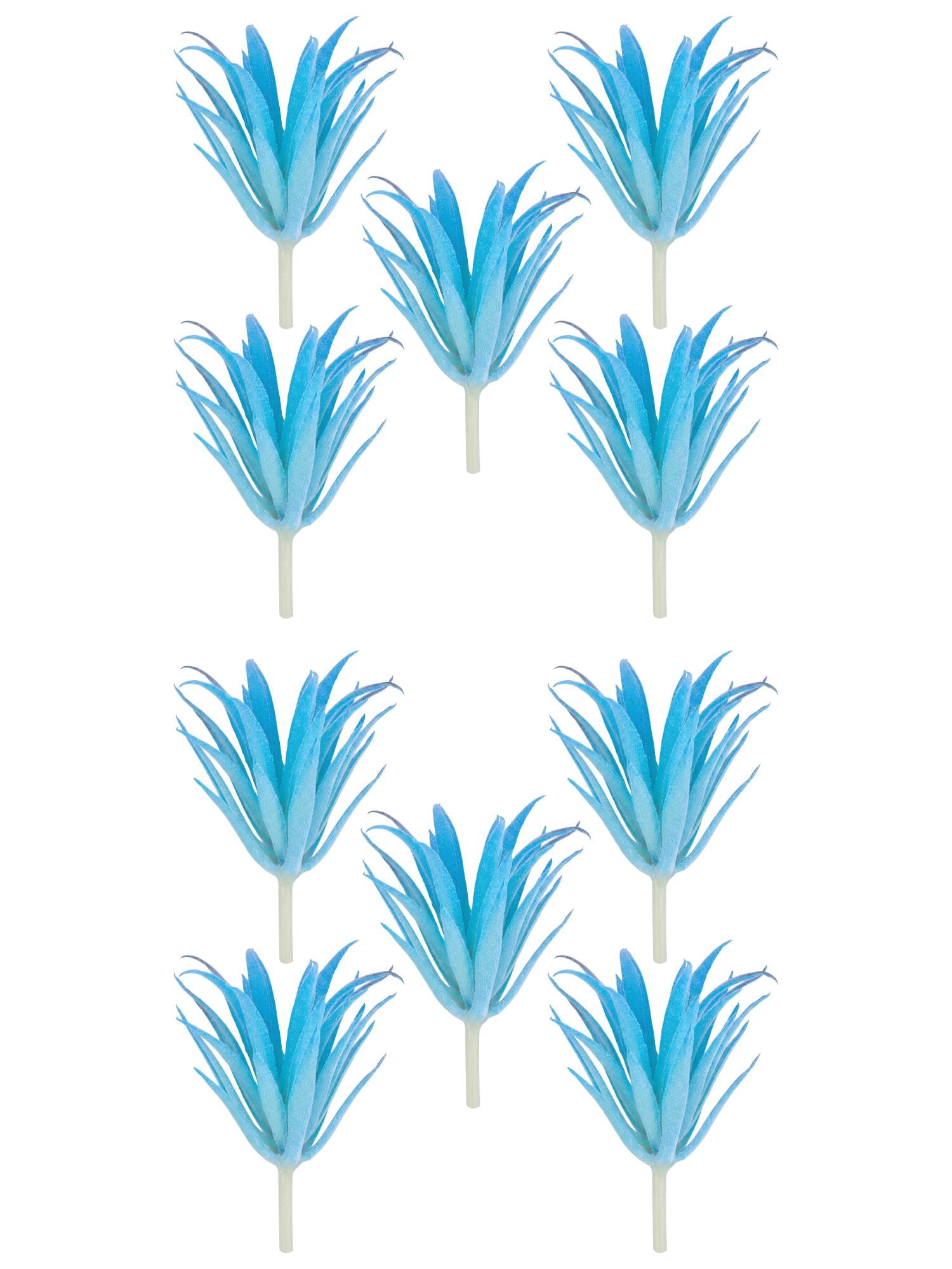 Unique Bargains 10Pcs Flocked Artificial Sword Grass 3.7" Blue