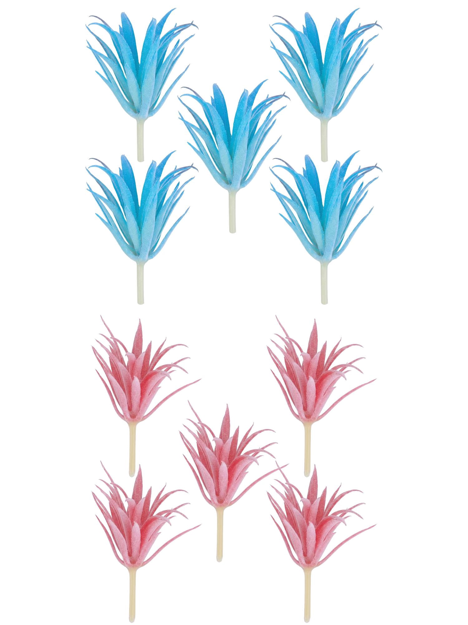 Unique Bargains 10Pcs Flocked Artificial Sword Grass 3.7" Deep Pink Blue