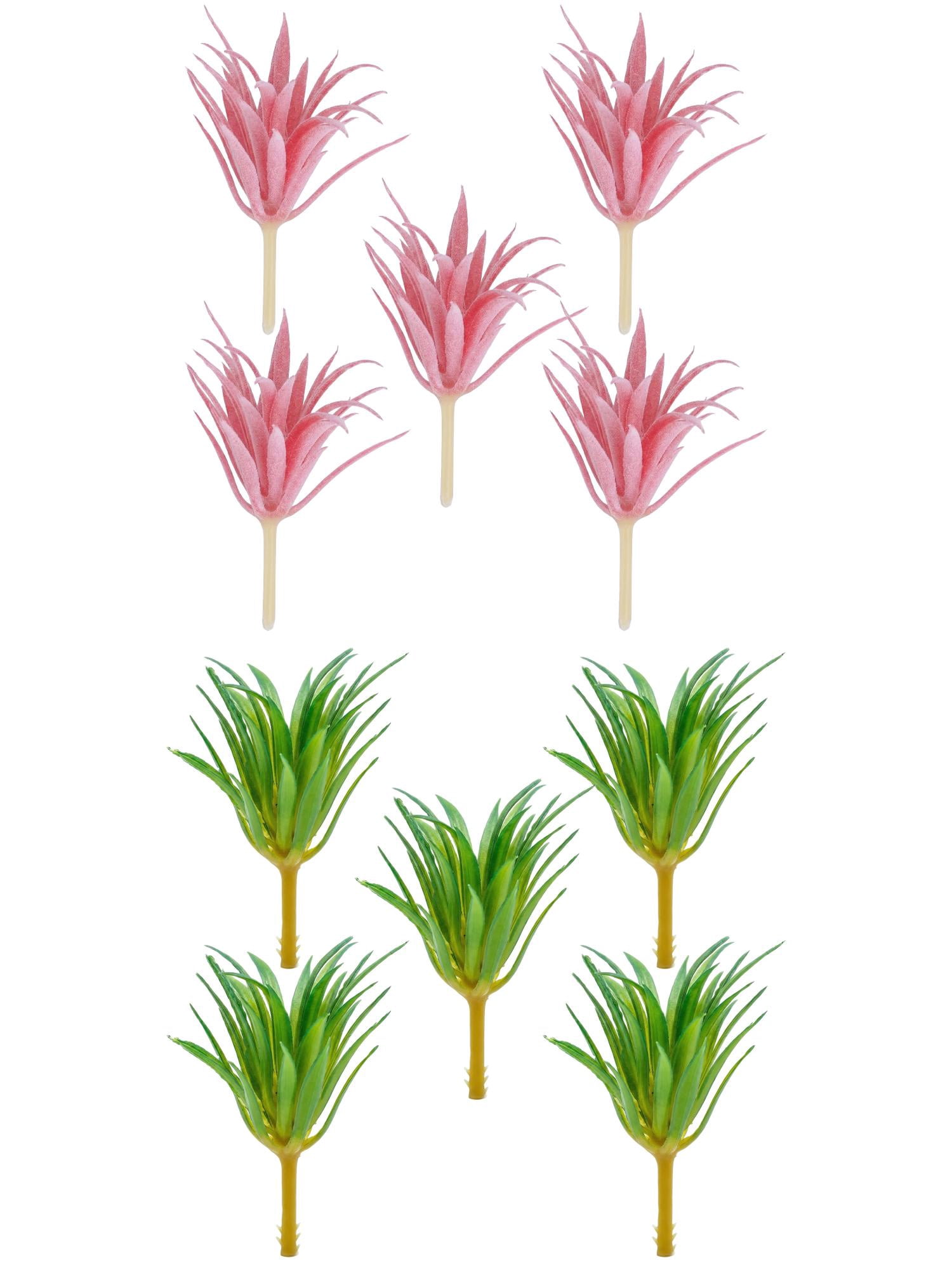 Unique Bargains 10Pcs Flocked Artificial Sword Grass 3.7" Deep Pink Green