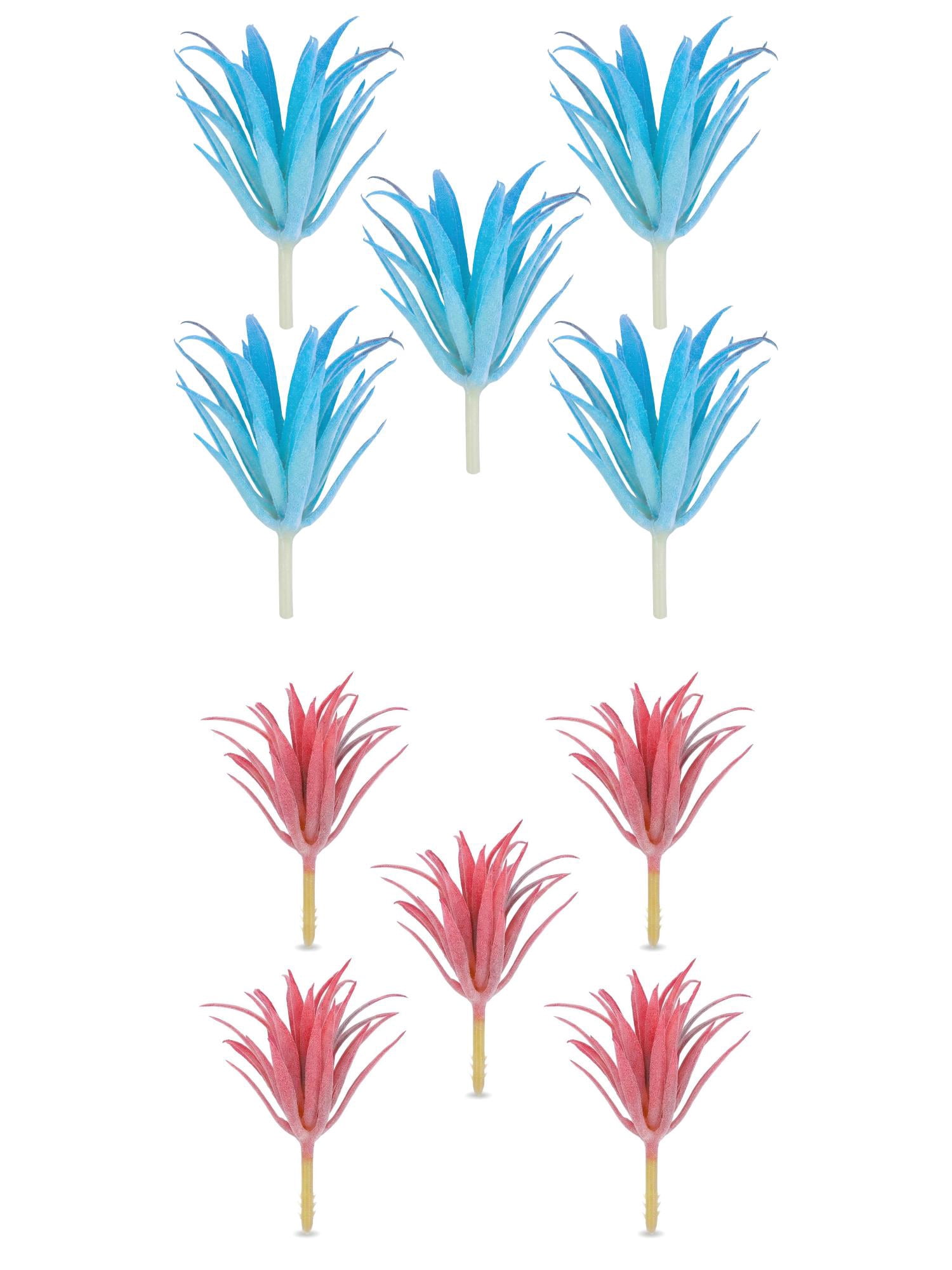 Unique Bargains 10Pcs Flocked Artificial Sword Grass 3.7" Pink Green Blue