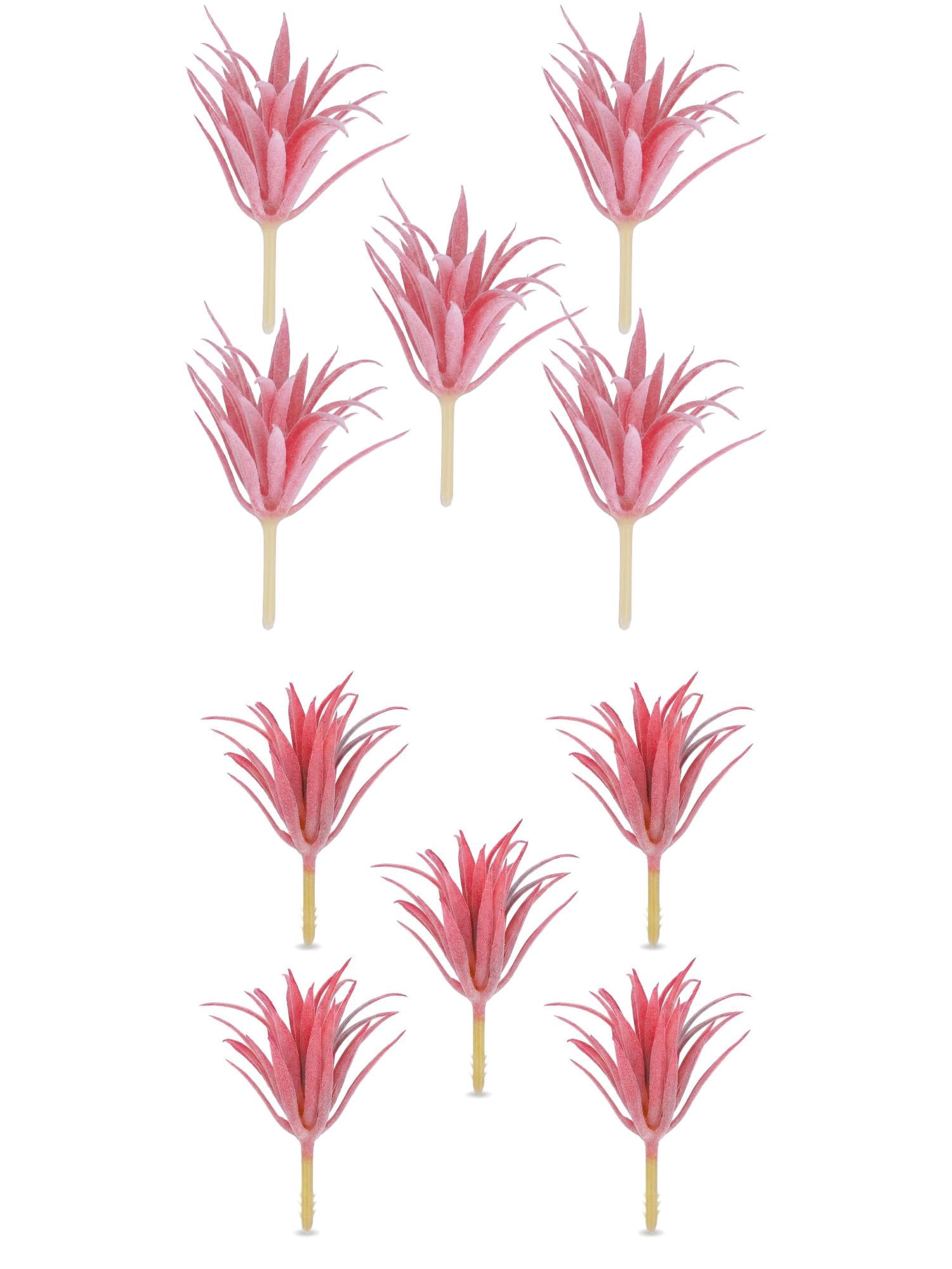 Unique Bargains 10Pcs Flocked Artificial Sword Grass 3.7" Pink Green Deep Pink