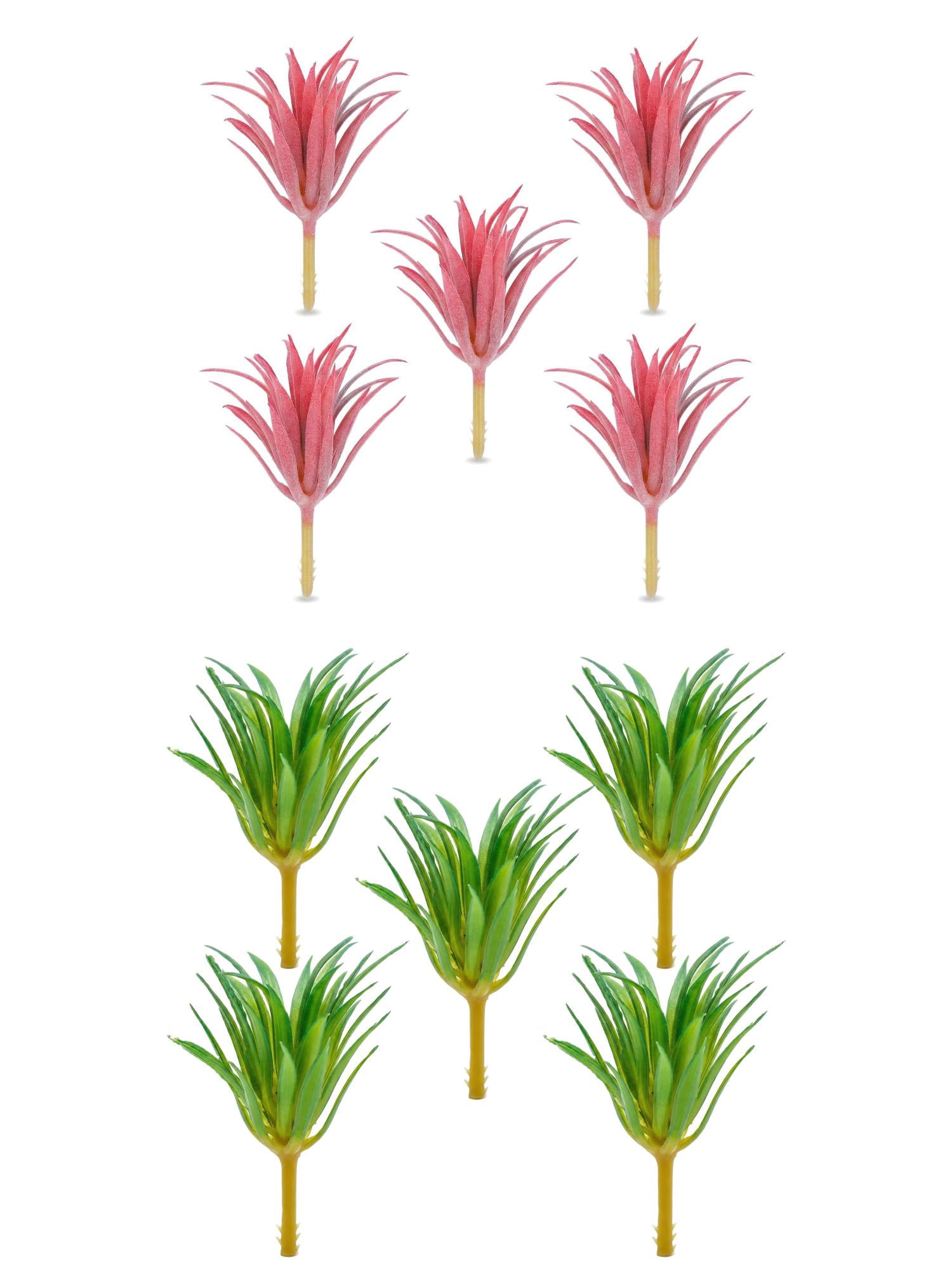 Unique Bargains 10Pcs Flocked Artificial Sword Grass 3.7" Pink Green Green