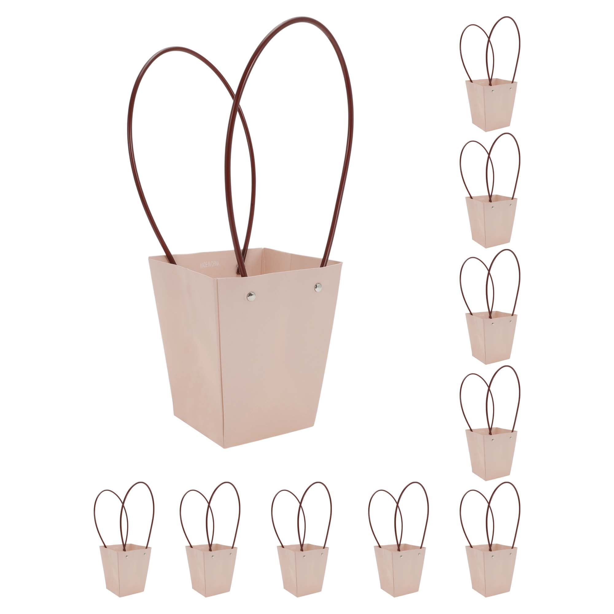 Unique Bargains 10Pcs Floral Bags Bouquet Bag with Handle Pink 6.69" x 4.53" x 7.87"