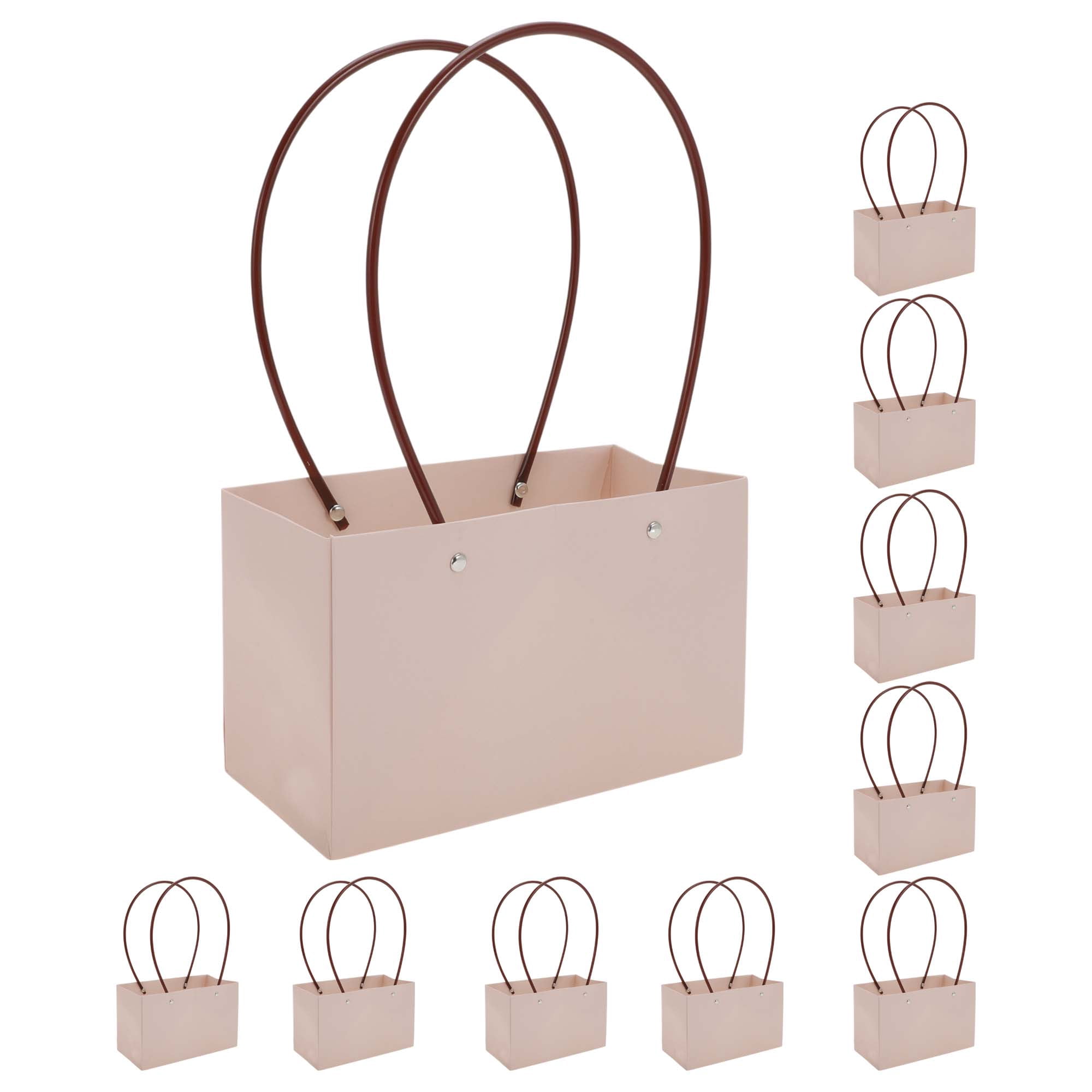 Unique Bargains 10Pcs Floral Bags with Handle Pink 8.66" x 4.33" x 5.32"