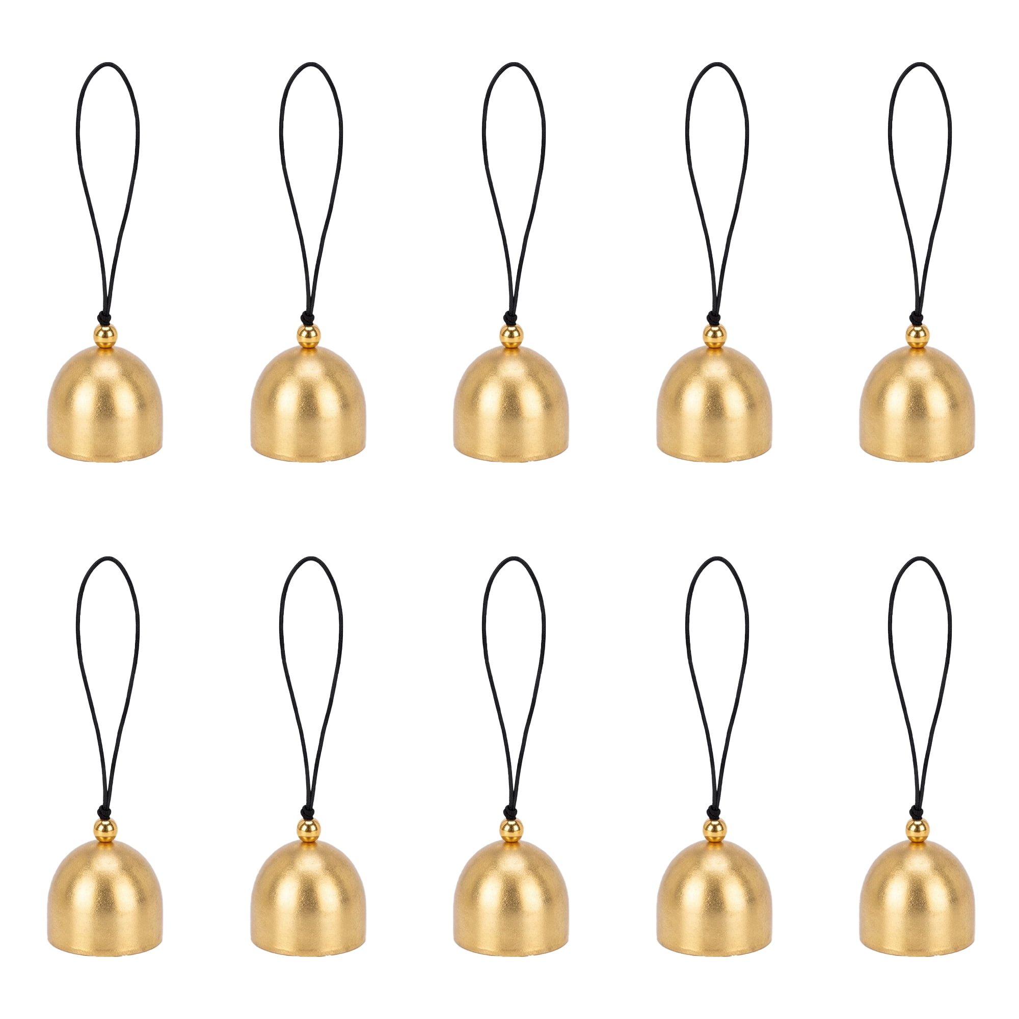 Unique Bargains 10Pcs Hanging Vintage Brass Bells Bronze Black Rope 1.1" x 1.1" x 4.3"
