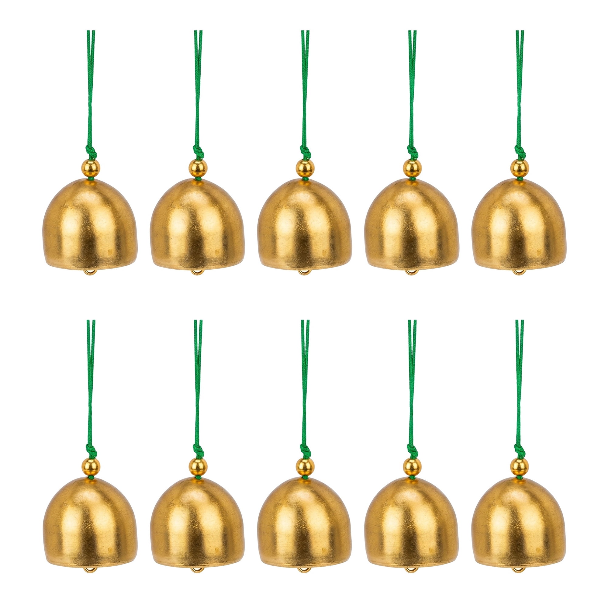 Unique Bargains 10Pcs Hanging Vintage Brass Bells Bronze Green Rope 1.1" x 1.1" x 4.3"
