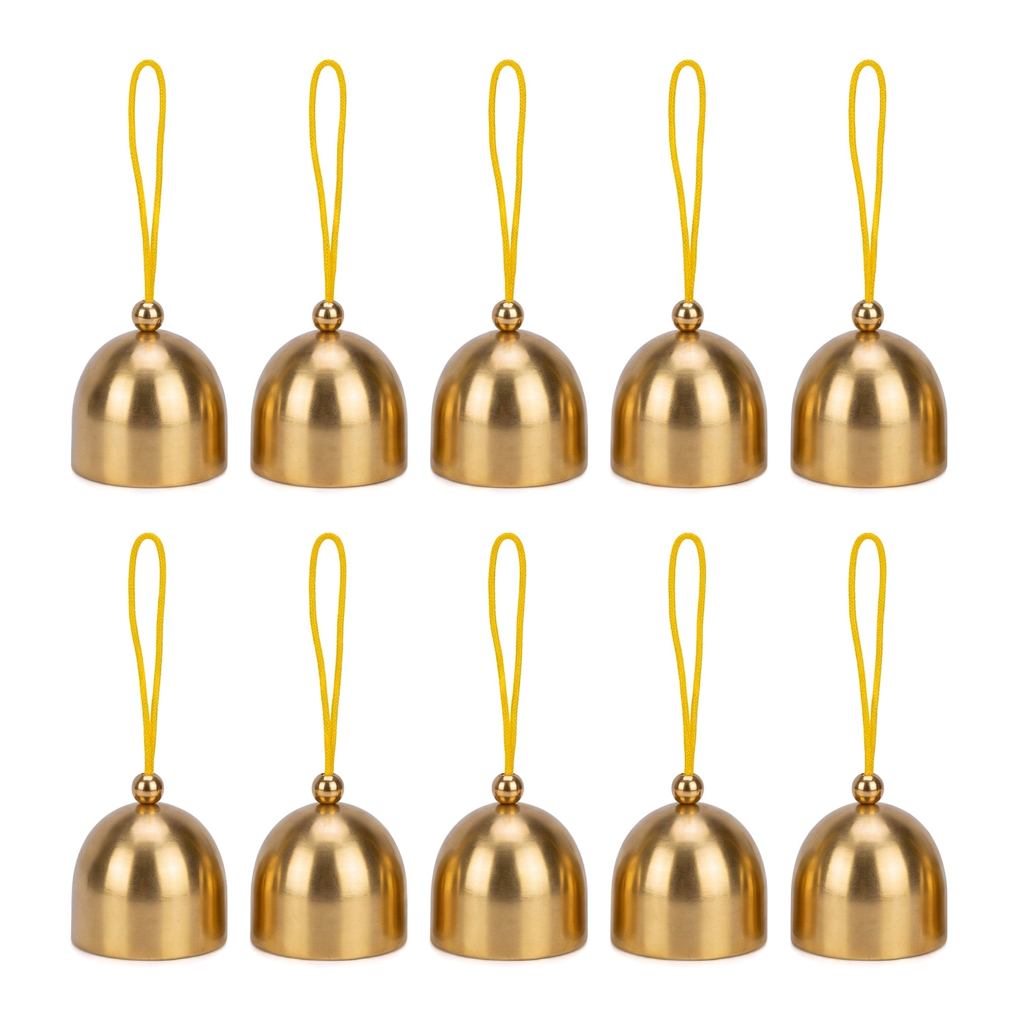 Unique Bargains 10Pcs Hanging Vintage Brass Bells Bronze Yellow Rope 1.1" x 1.1" x 4.3"