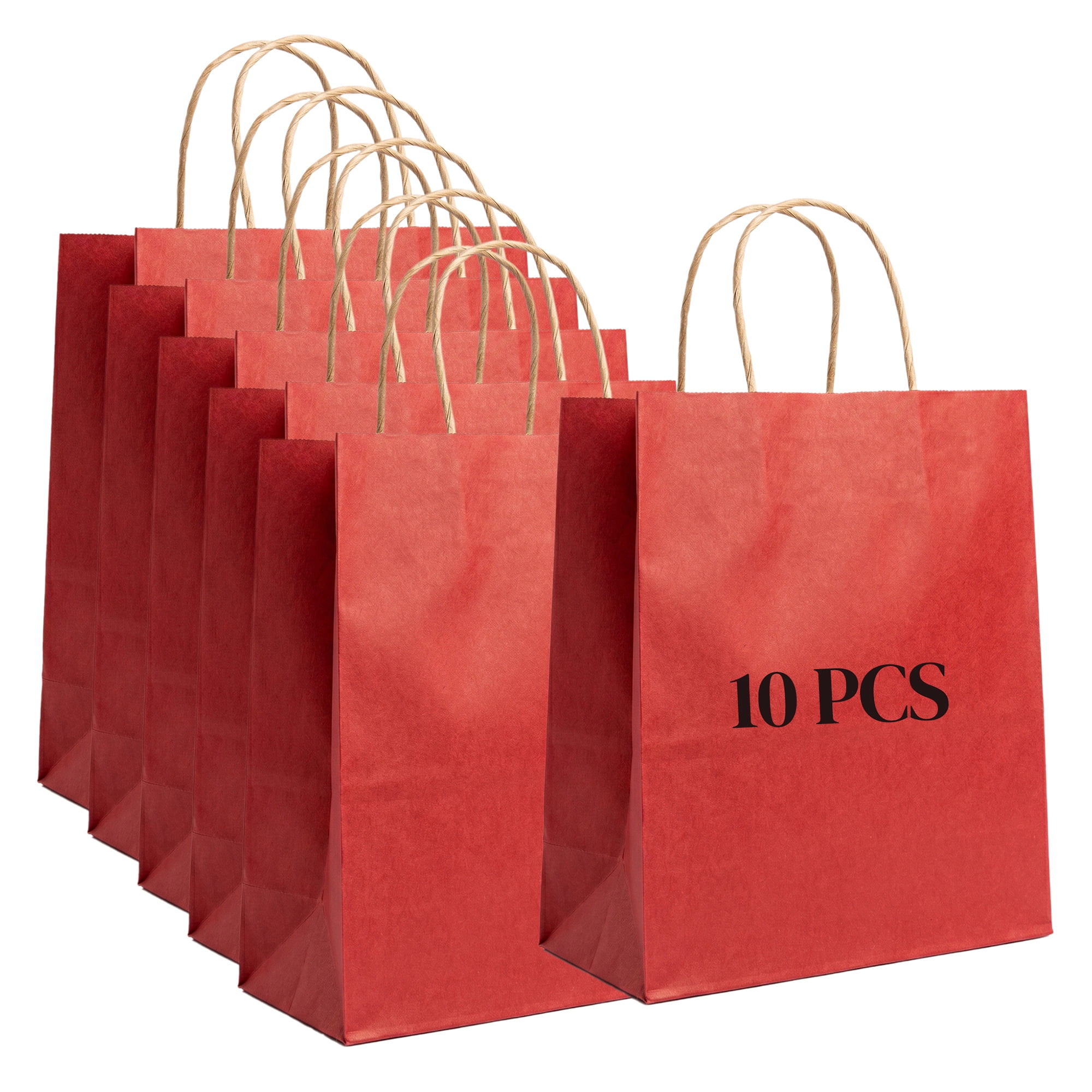 Unique Bargains 10Pcs Heavyweight Gift Bags with Handles Wine Red 8.3" x 4.3" x 10.6"