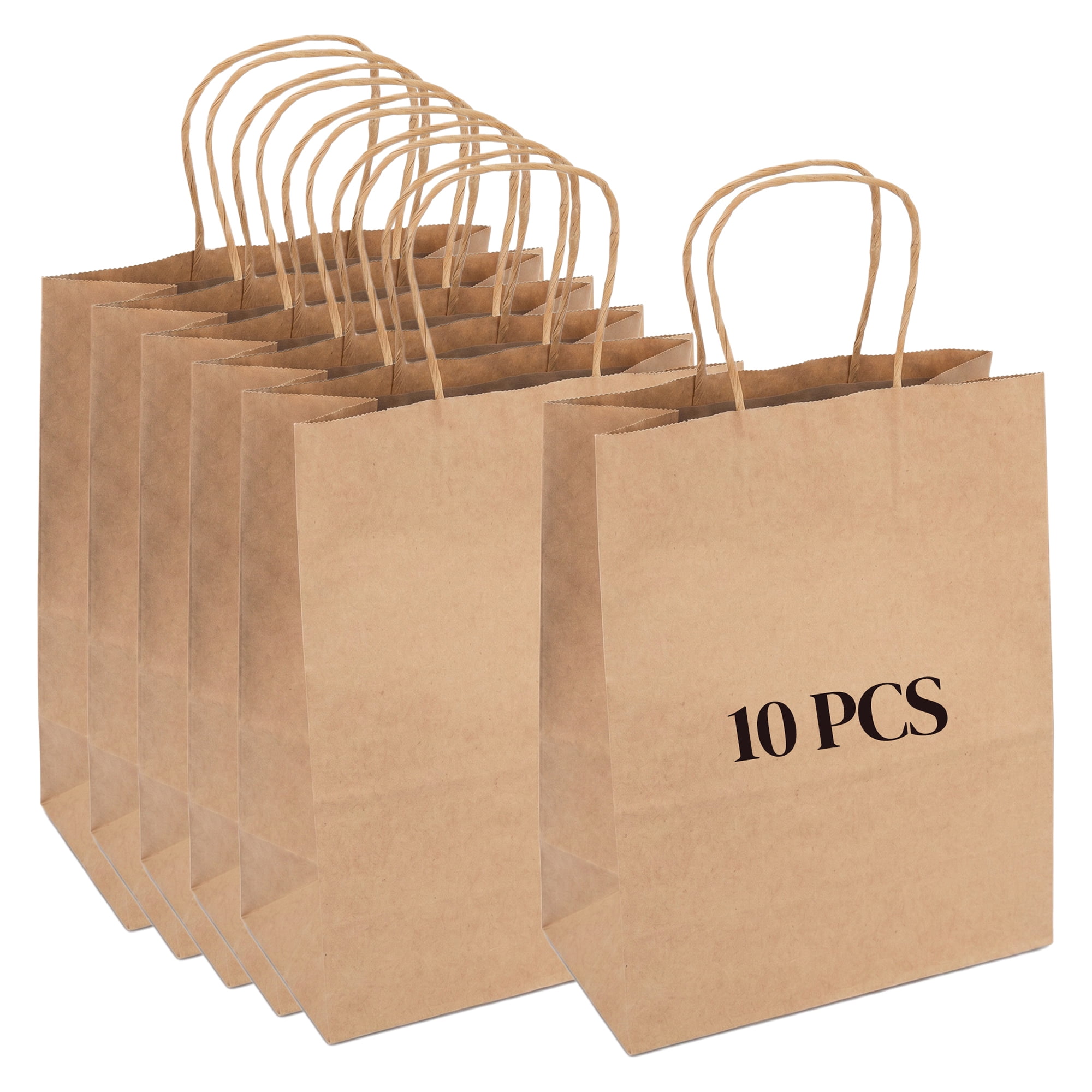 Unique Bargains 10Pcs Heavyweight Premium Gift Bags with Handles Brown 5.9" x 3.1" x 8.3"