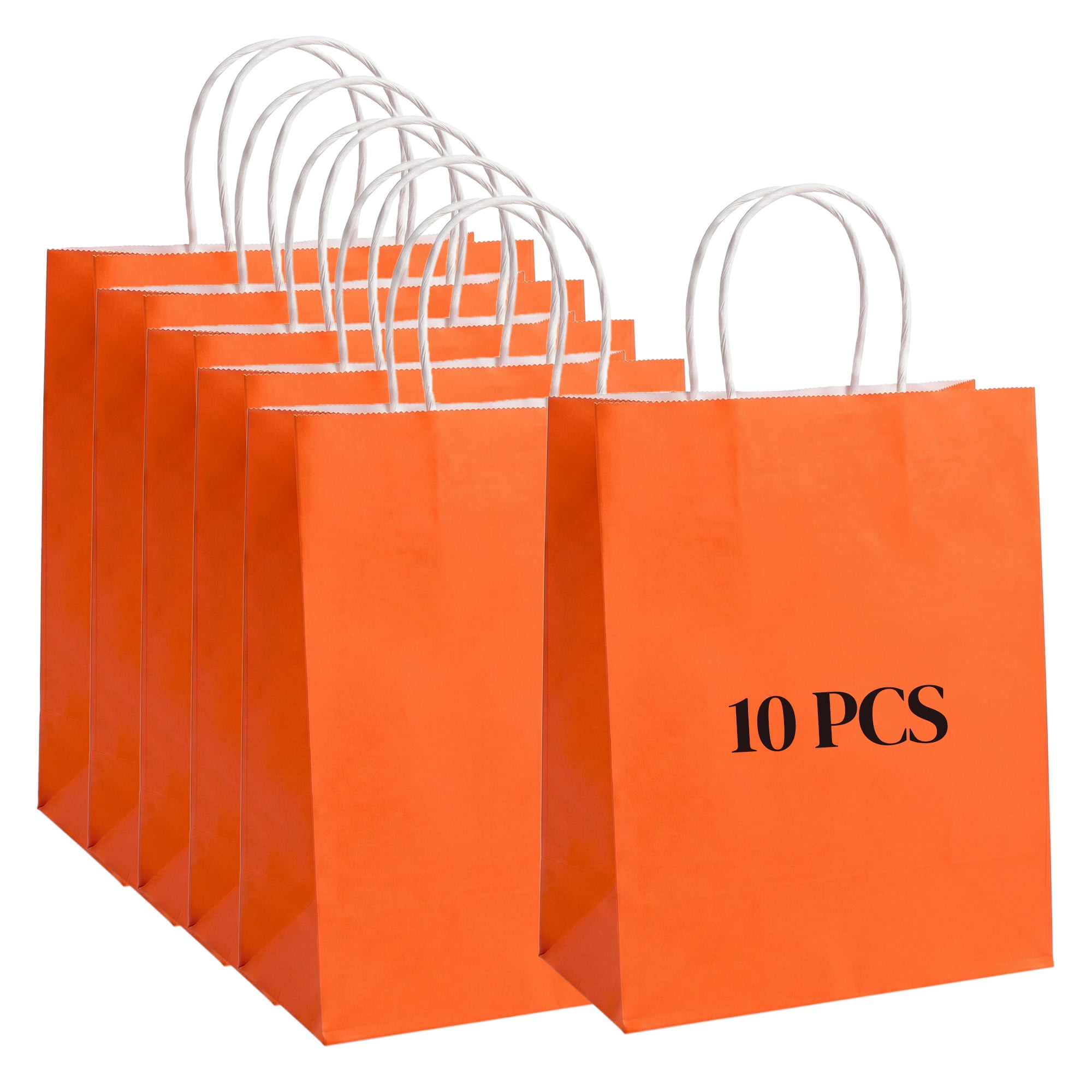Unique Bargains 10Pcs Heavyweight Premium Gift Bags with Handles Orange 5.9" x 3.1" x 8.3"
