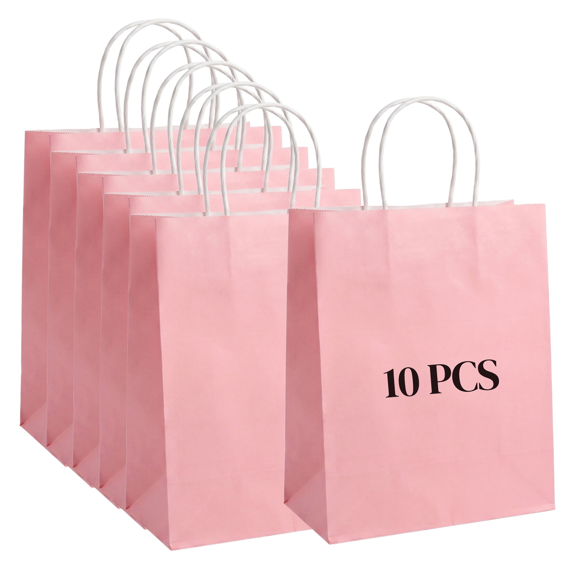 Unique Bargains 10Pcs Heavyweight Premium Gift Bags with Handles Pink 5.9" x 3.1" x 8.3"