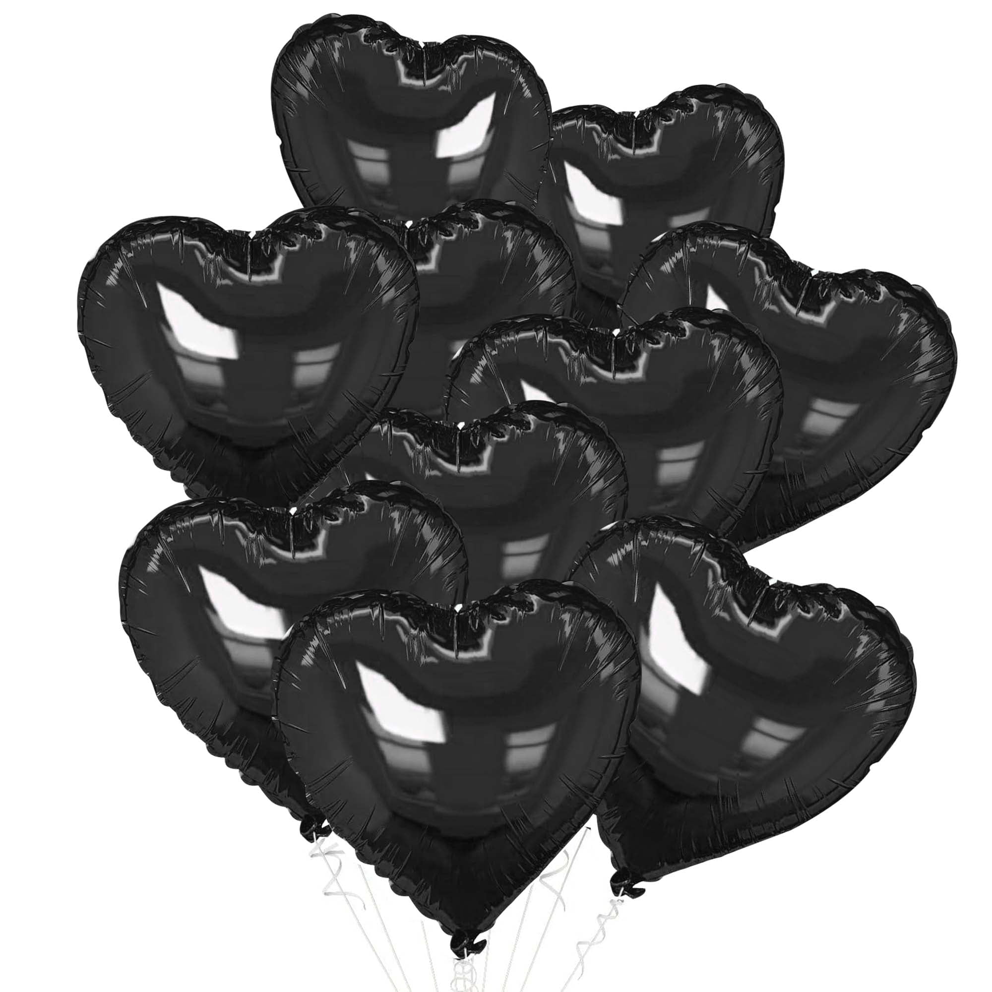 Unique Bargains 10Pcs Helium Balloons with Ribbon Heart Pattern Black