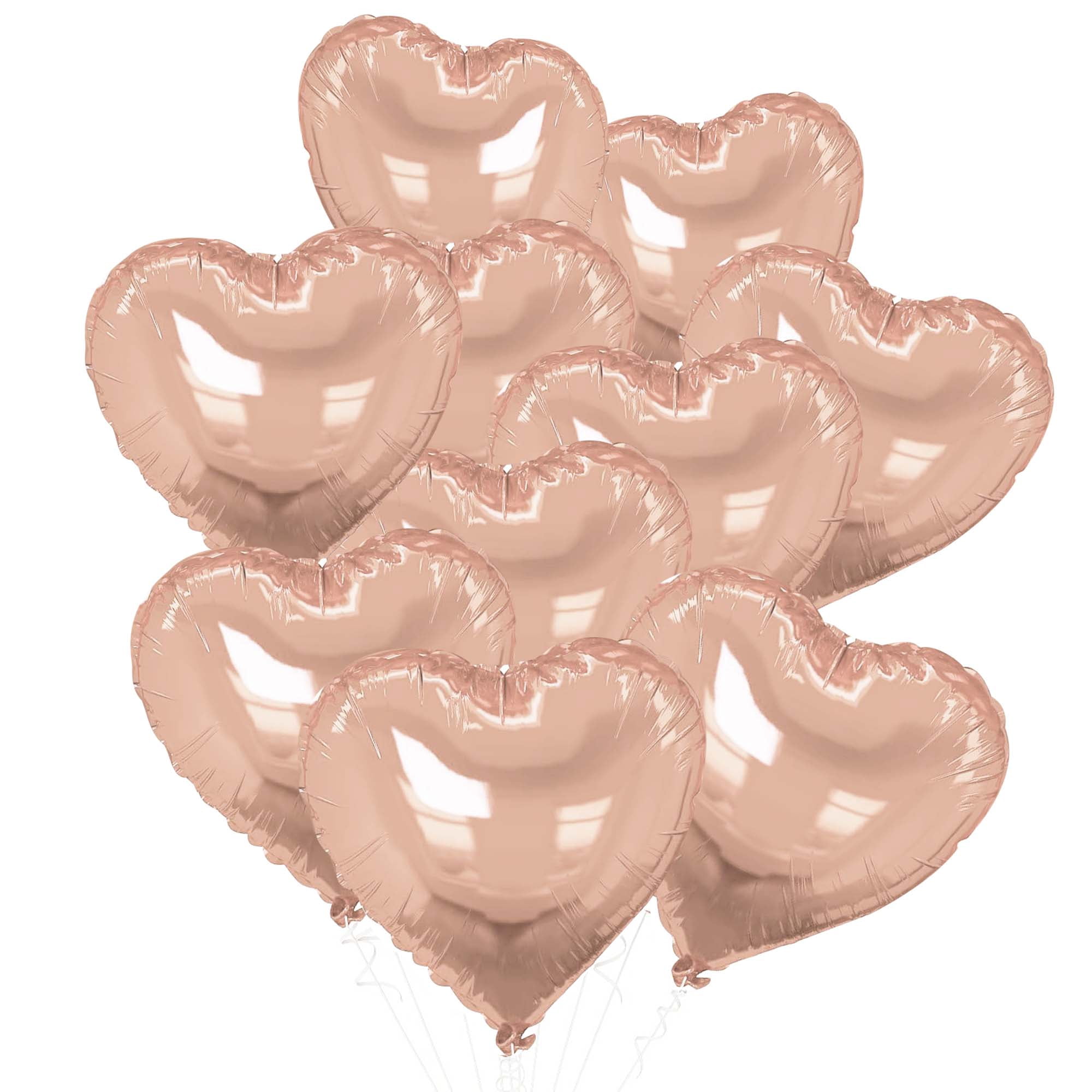 Unique Bargains 10Pcs Helium Balloons with Ribbon Heart Pattern Champagne Gold Tone
