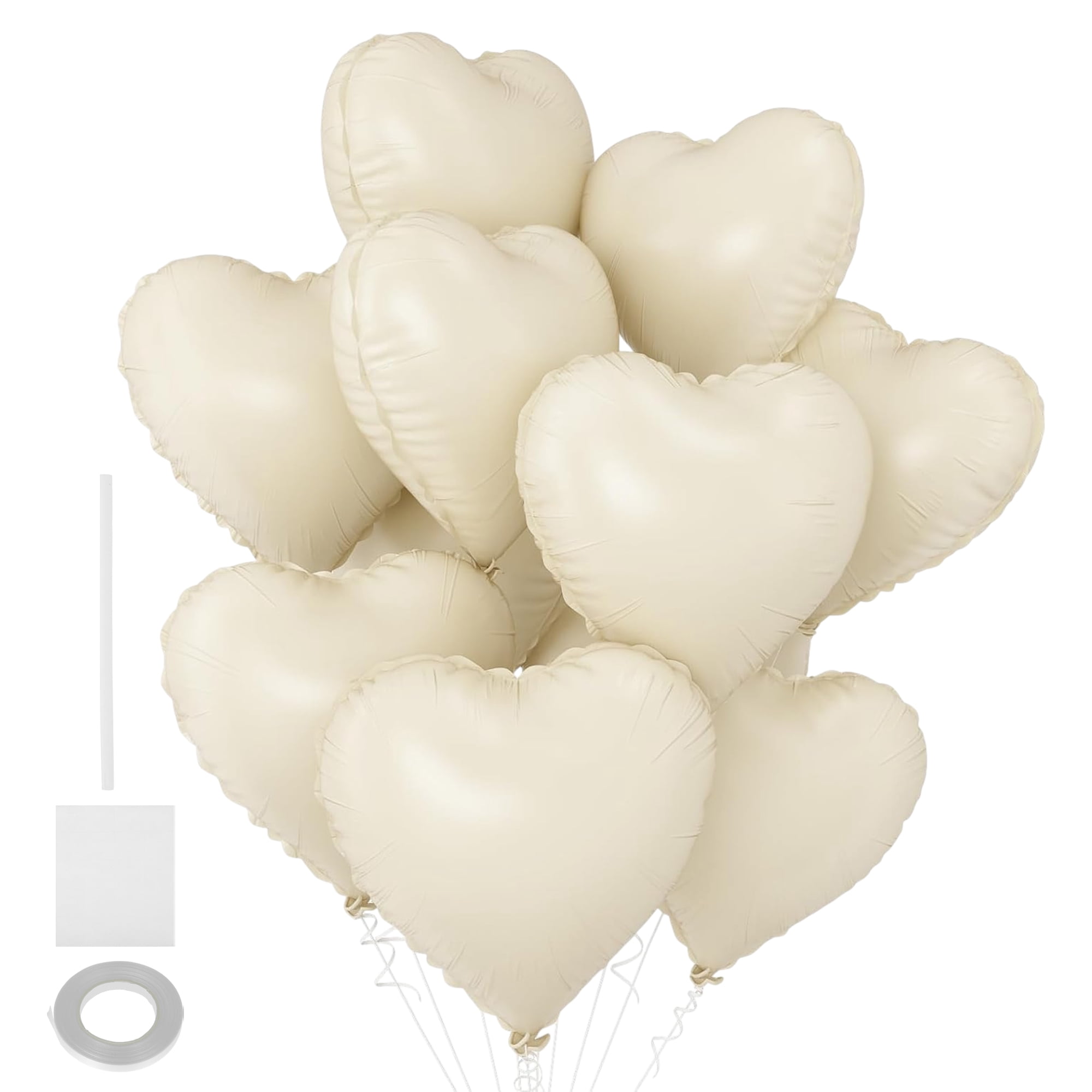 Unique Bargains 10Pcs Helium Balloons with Ribbon Heart Pattern Cream White