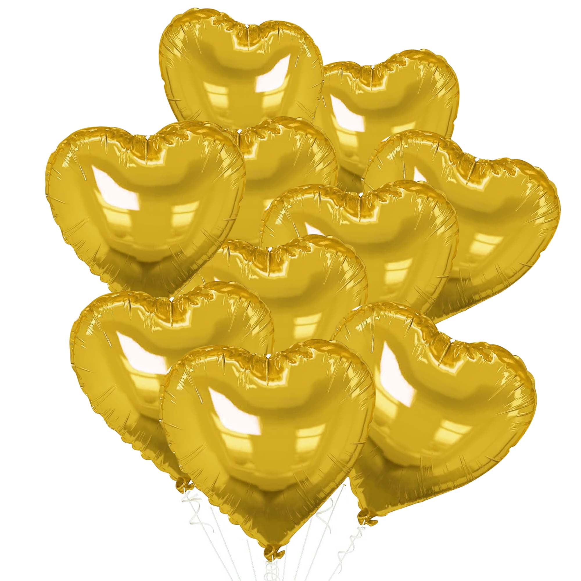 Unique Bargains 10Pcs Helium Balloons with Ribbon Heart Pattern Gold Tone