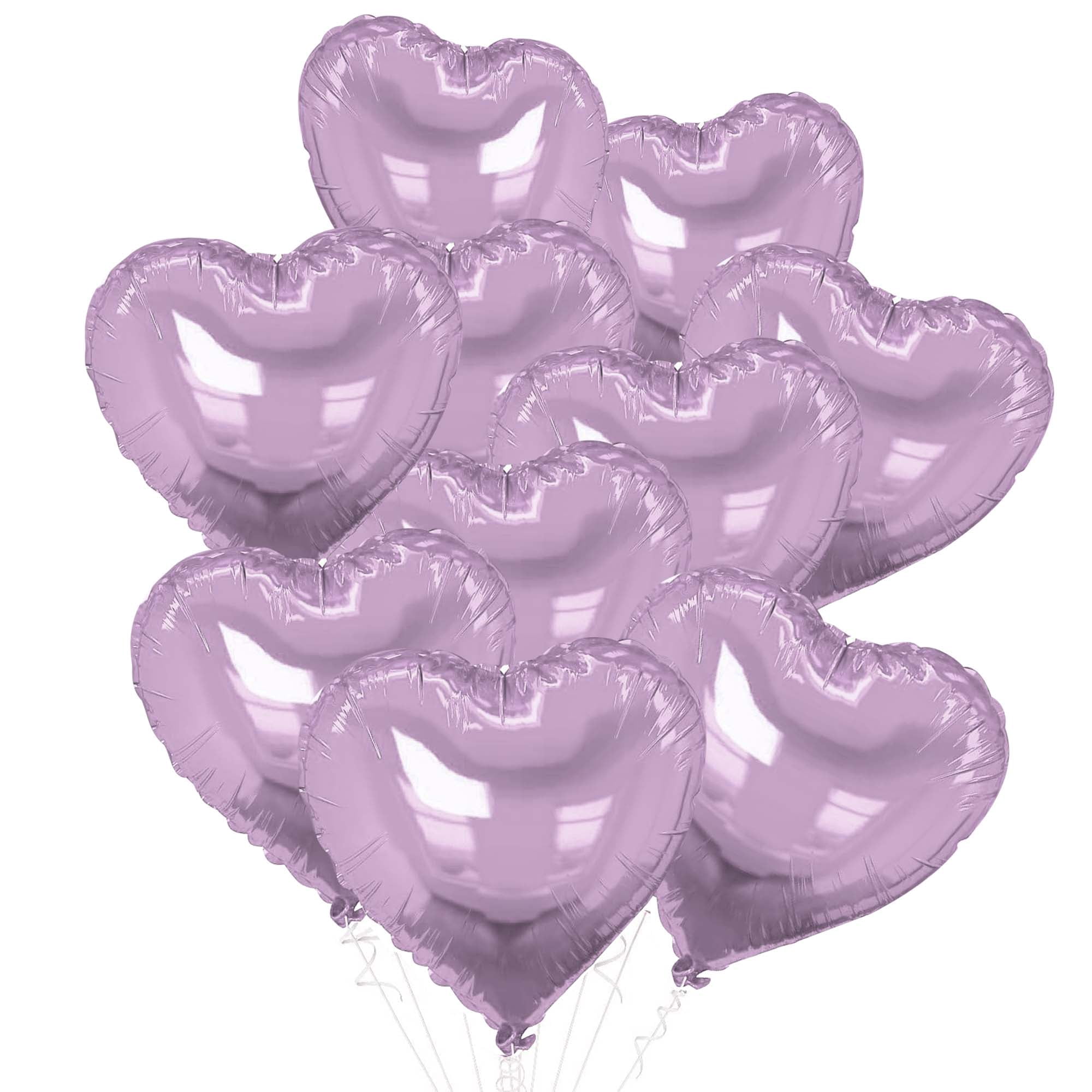 Unique Bargains 10Pcs Helium Balloons with Ribbon Heart Pattern Light Purple