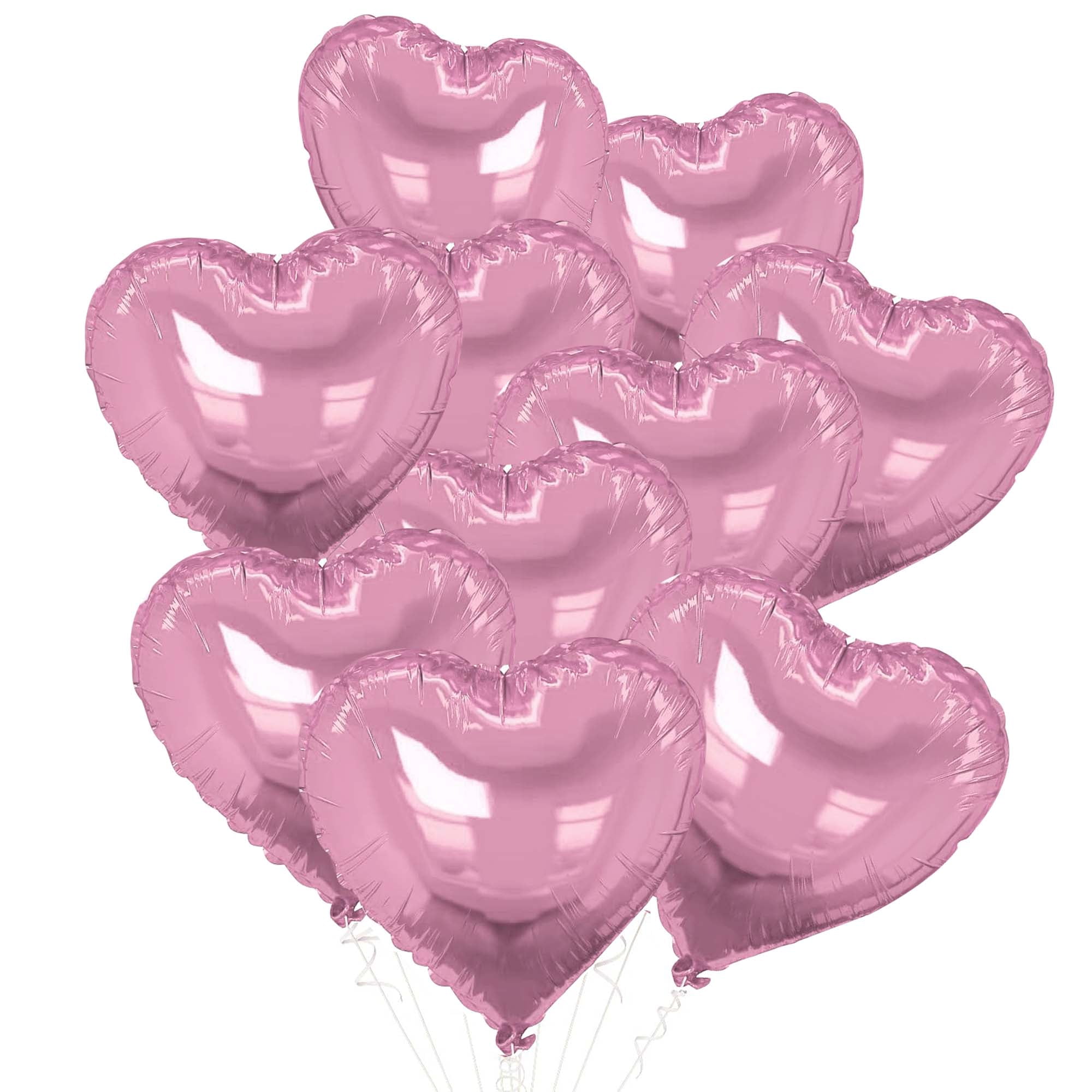 Unique Bargains 10Pcs Helium Balloons with Ribbon Heart Pattern Pink