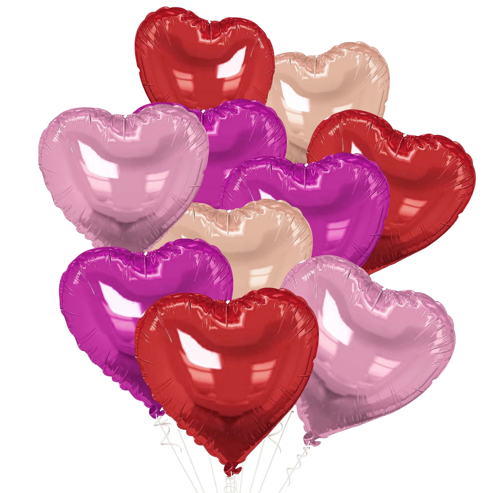 Unique Bargains 10Pcs Helium Balloons with Ribbon Heart Pattern Red Champagne Gold Tone