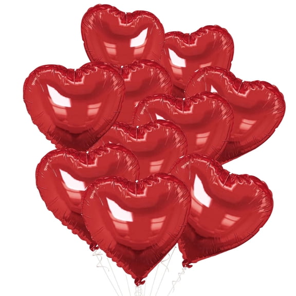 Unique Bargains 10Pcs Helium Balloons with Ribbon Heart Pattern Red
