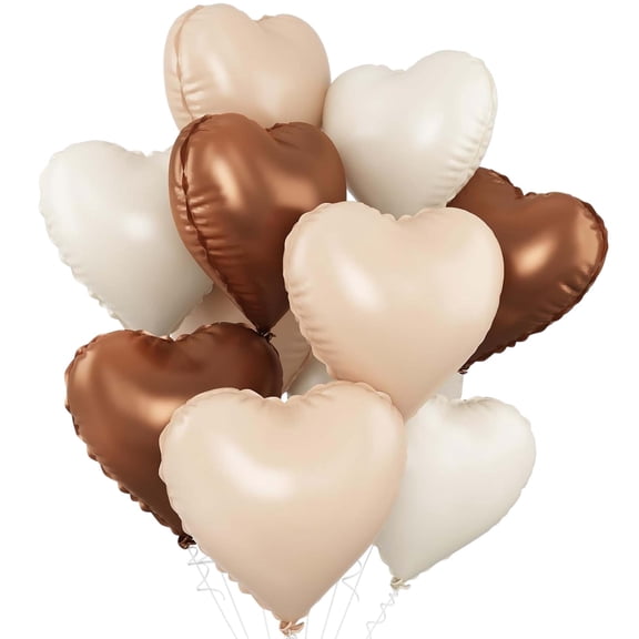 Unique Bargains 10Pcs Helium Balloons with Ribbon Heart Pattern White Brown Apricot