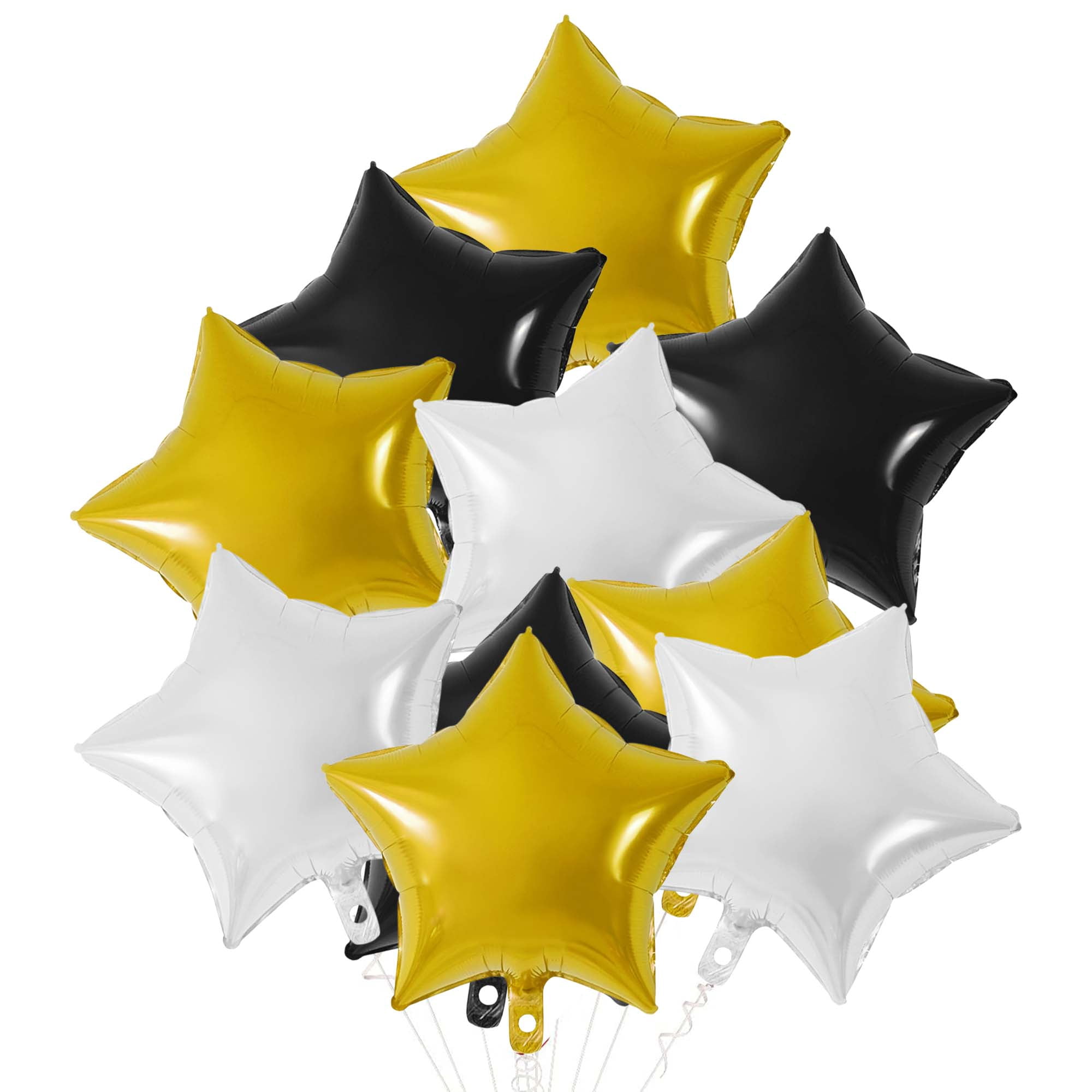 Unique Bargains 10Pcs Helium Balloons with Ribbon Star Pattern Black Gold Silver Tone