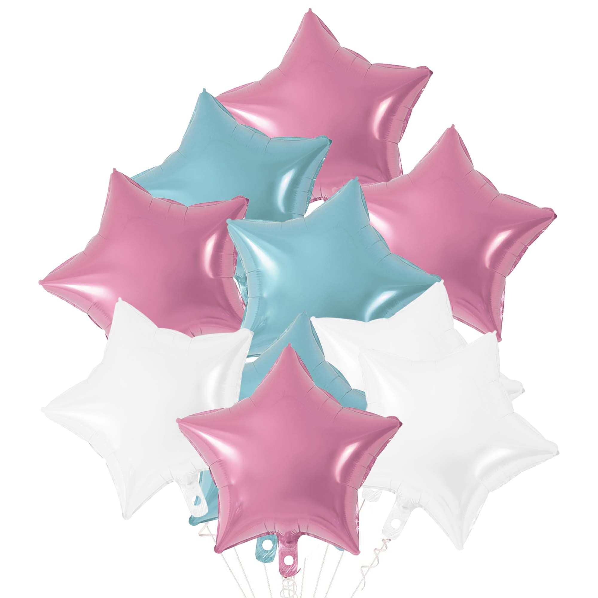 Unique Bargains 10Pcs Helium Balloons with Ribbon Star Pattern Pink Light Blue White