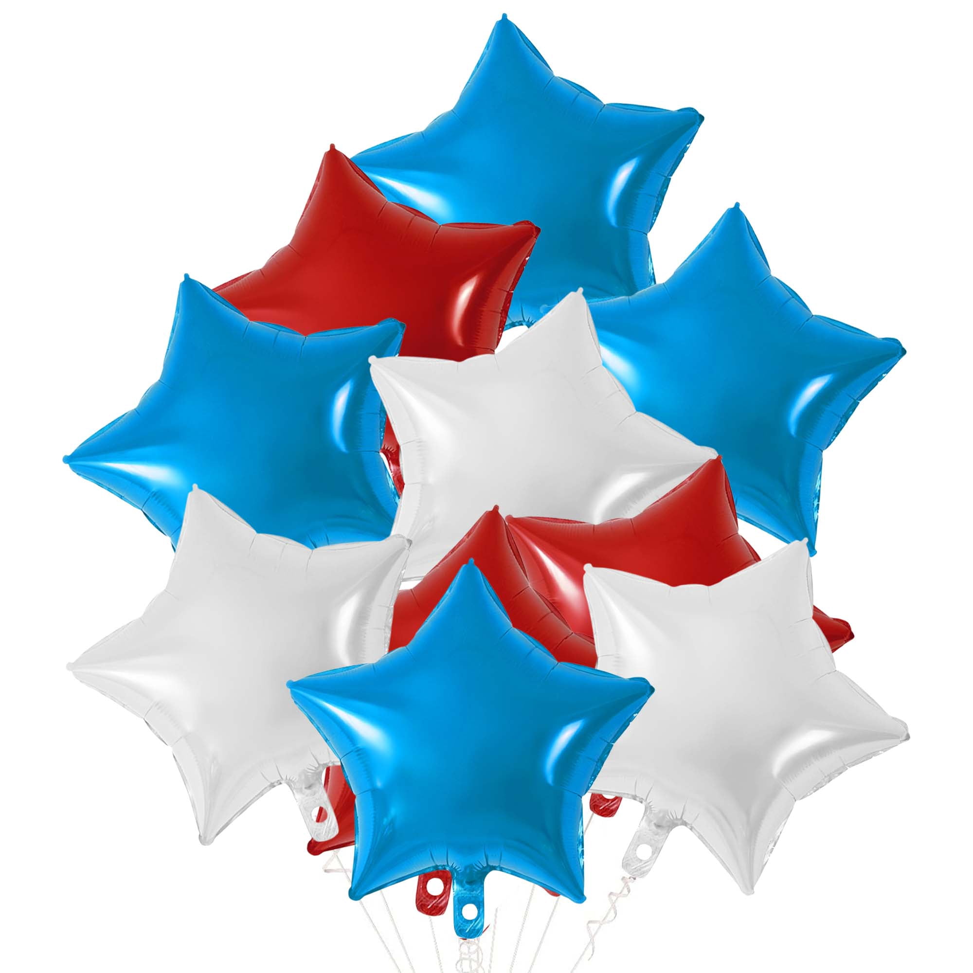 Unique Bargains 10Pcs Helium Balloons with Ribbon Star Pattern Red Blue Silver Tone