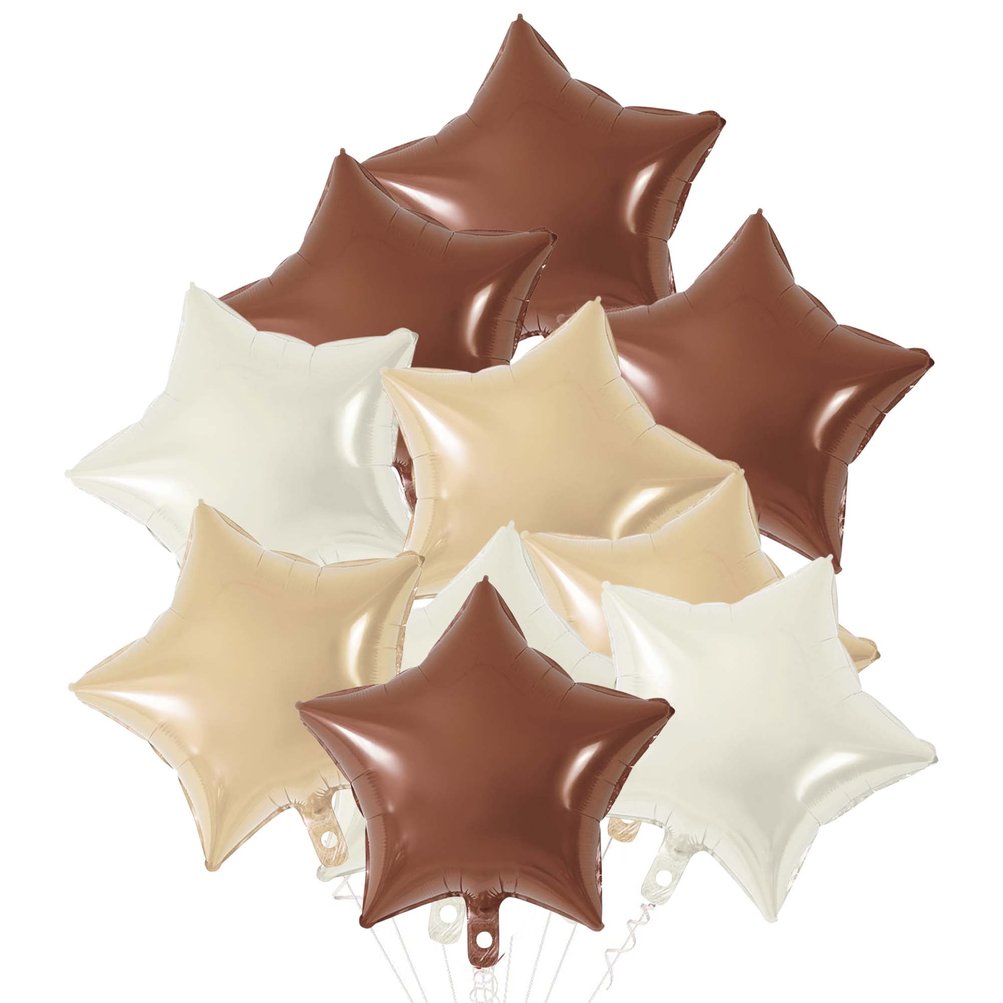 Unique Bargains 10Pcs Helium Balloons with Ribbon Star Pattern White Brown Apricot