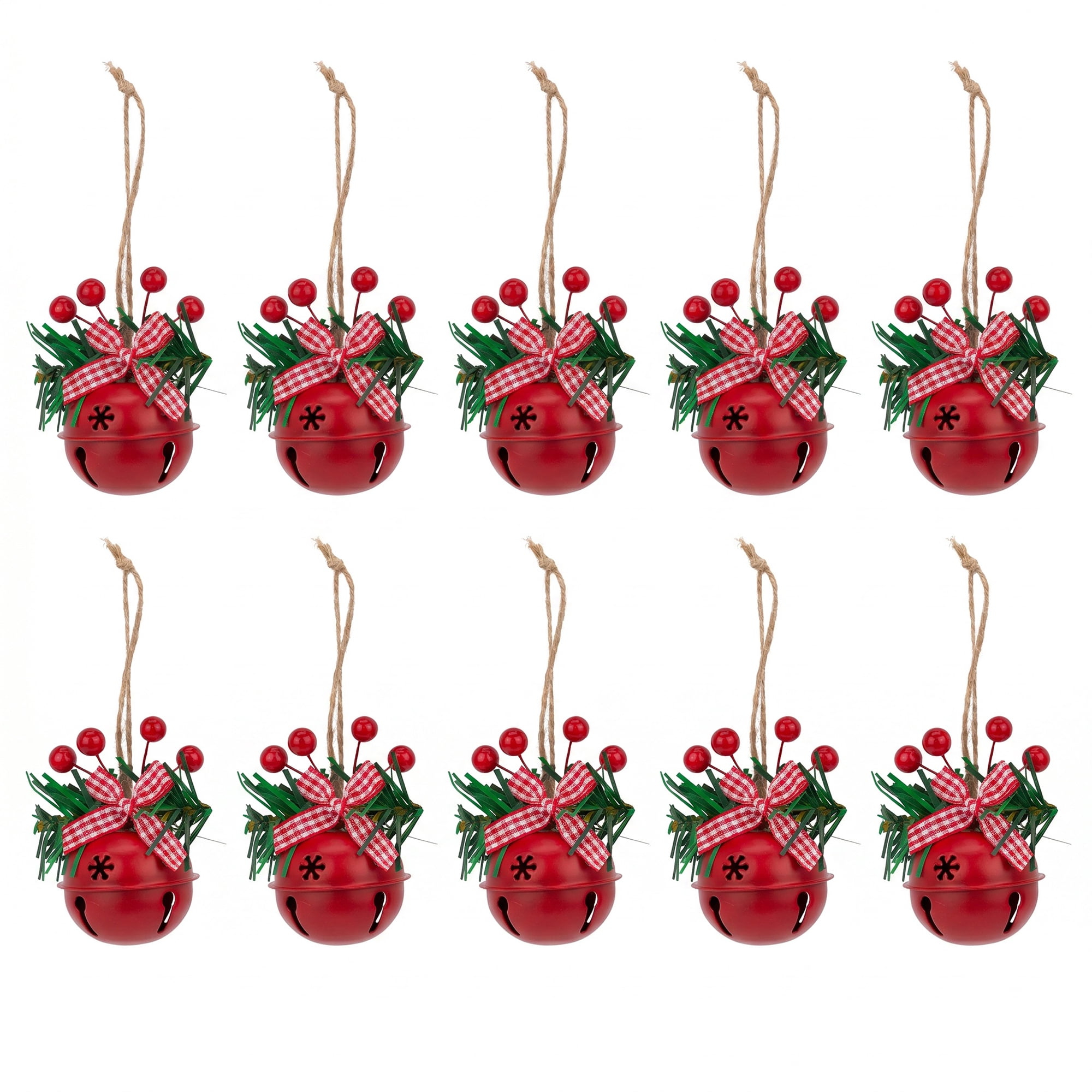 Unique Bargains 10Pcs Large Rustic Iron Chunky Bells Red Christmas Decor 2" x 2" x 5.3"