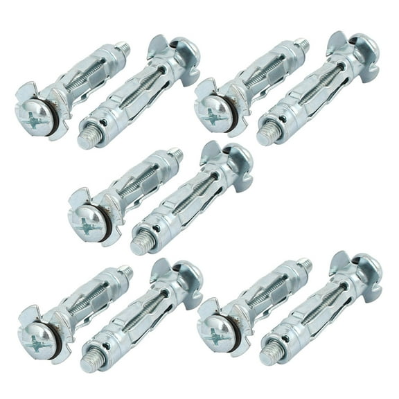 Unique Bargains 10Pcs M5x45mm Thread Expansion Bolt Sleeve Metal for 6mm-13mm Hollow Wall