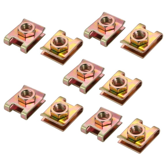 Unique Bargains 10Pcs M6 Thread Size 65Mn Steel Zinc Plated Extruded U Nut Brass Tone 20mmx16mm2