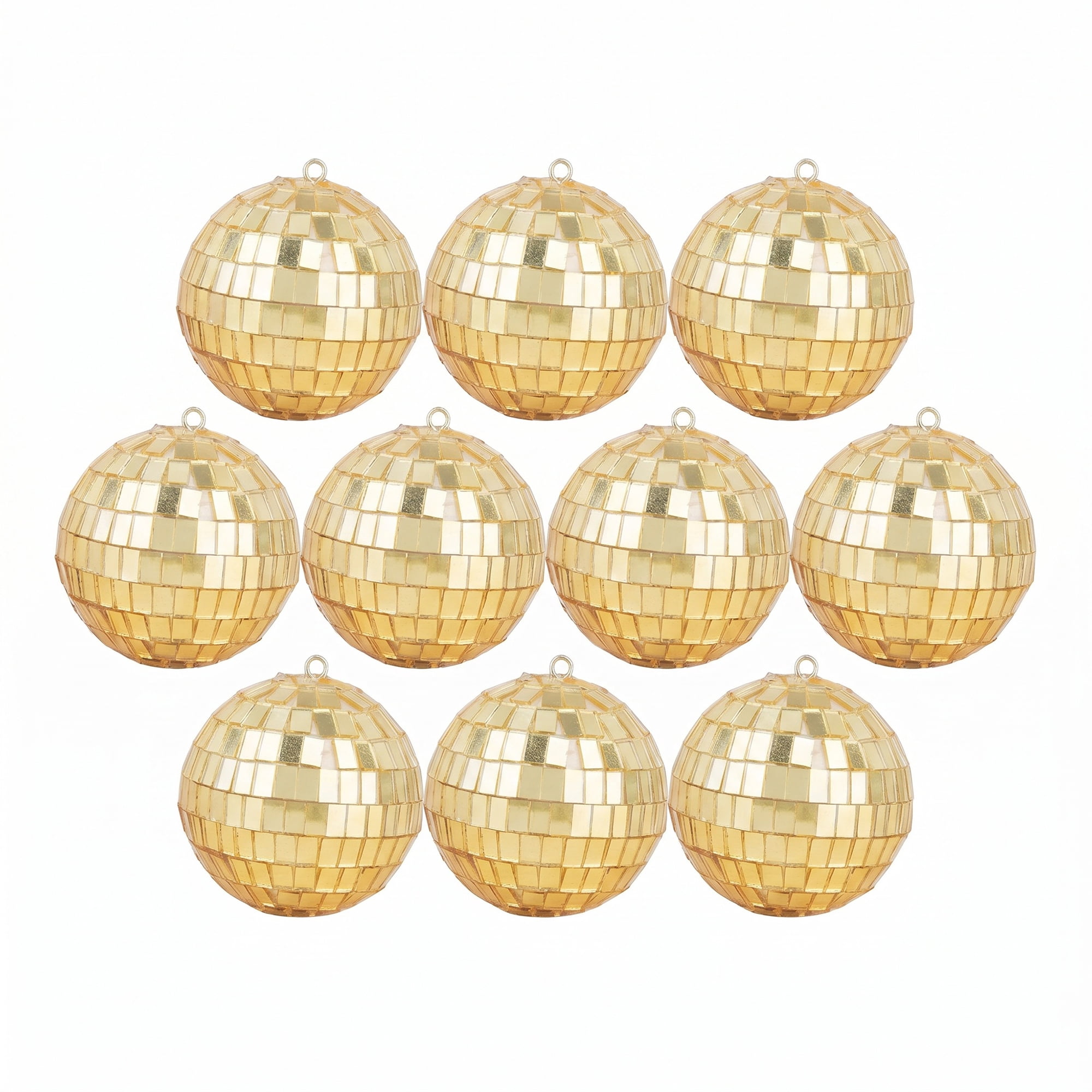 Unique Bargains 10Pcs Mirror Disco Balls for Hanging Sphere Orbs Gold 2"x2"x2"